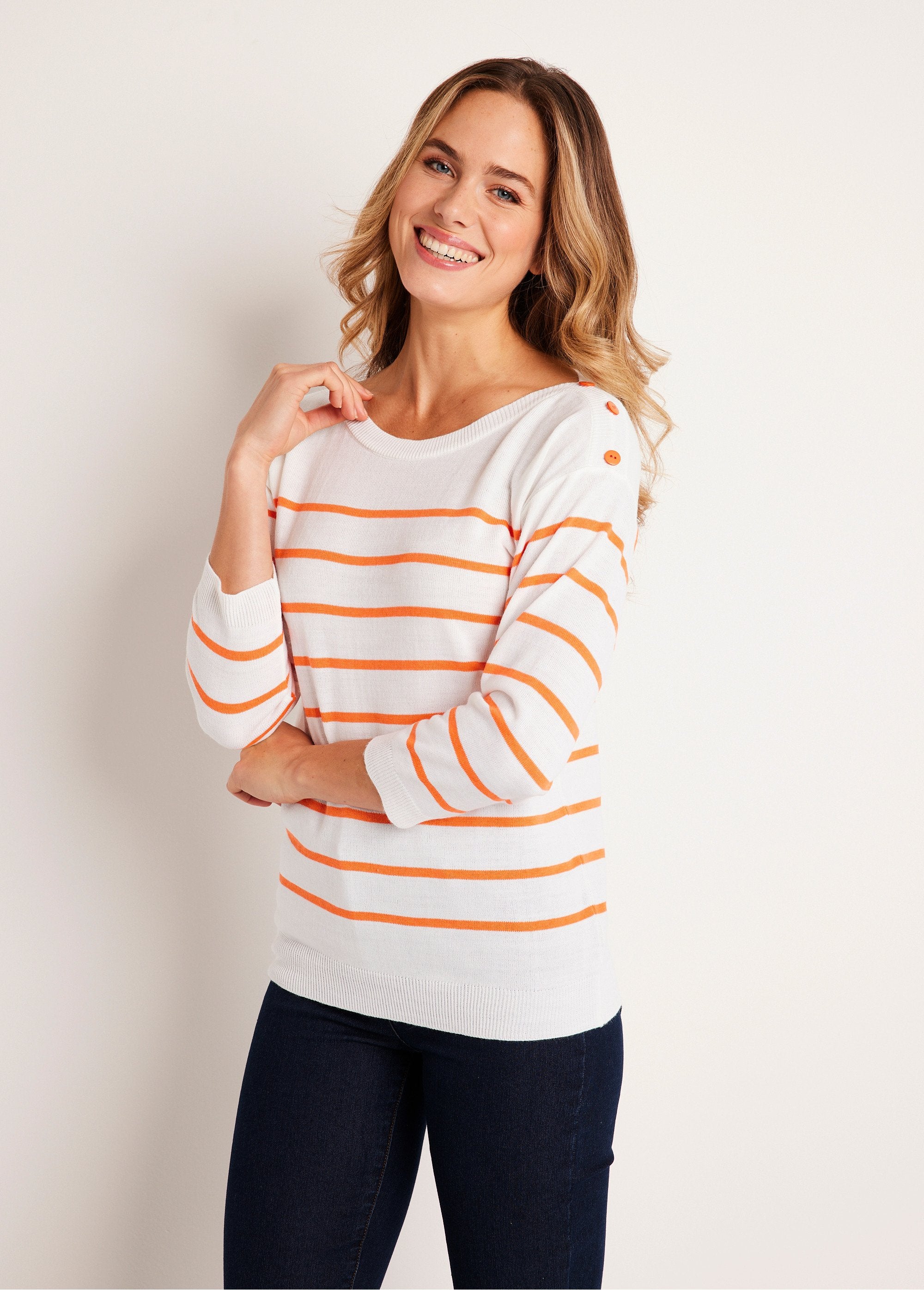 Pull_fin_rayé_Blanc_et_orange_FA1_slim