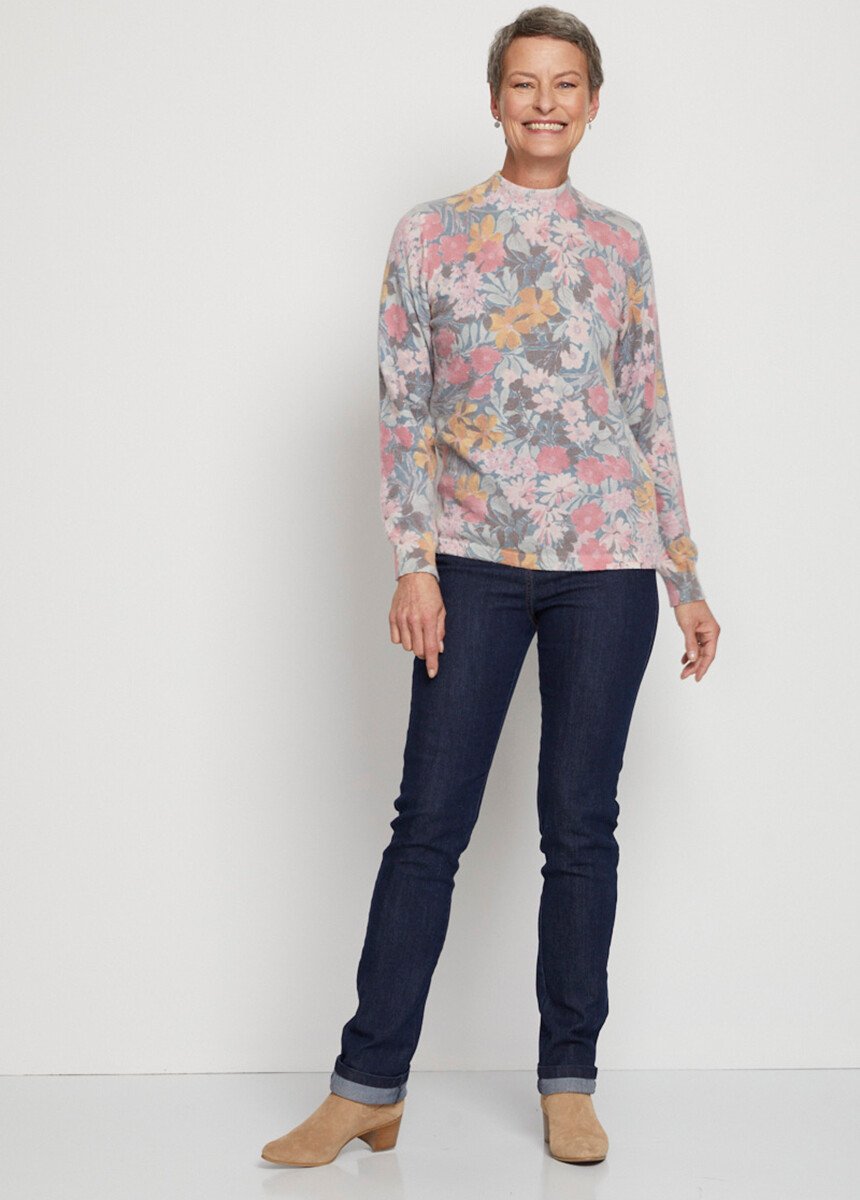 Pull_fin_chaud_imprimé_col_rond_mélange_laine_Rose_et_vert_SF1_slim