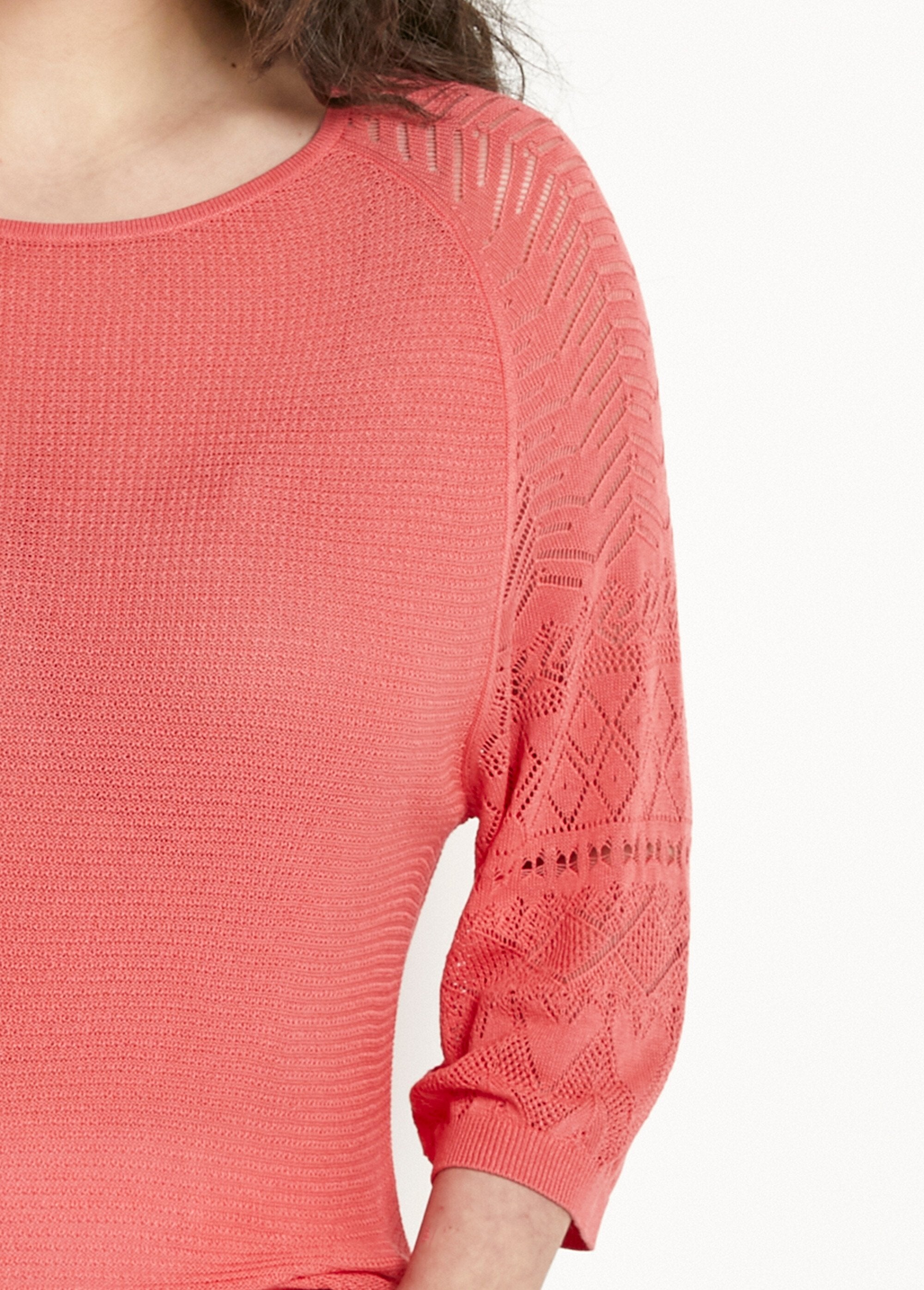 Pull_léger_manches_3/4_raglan_col_rond_Corail_DE1_curvy