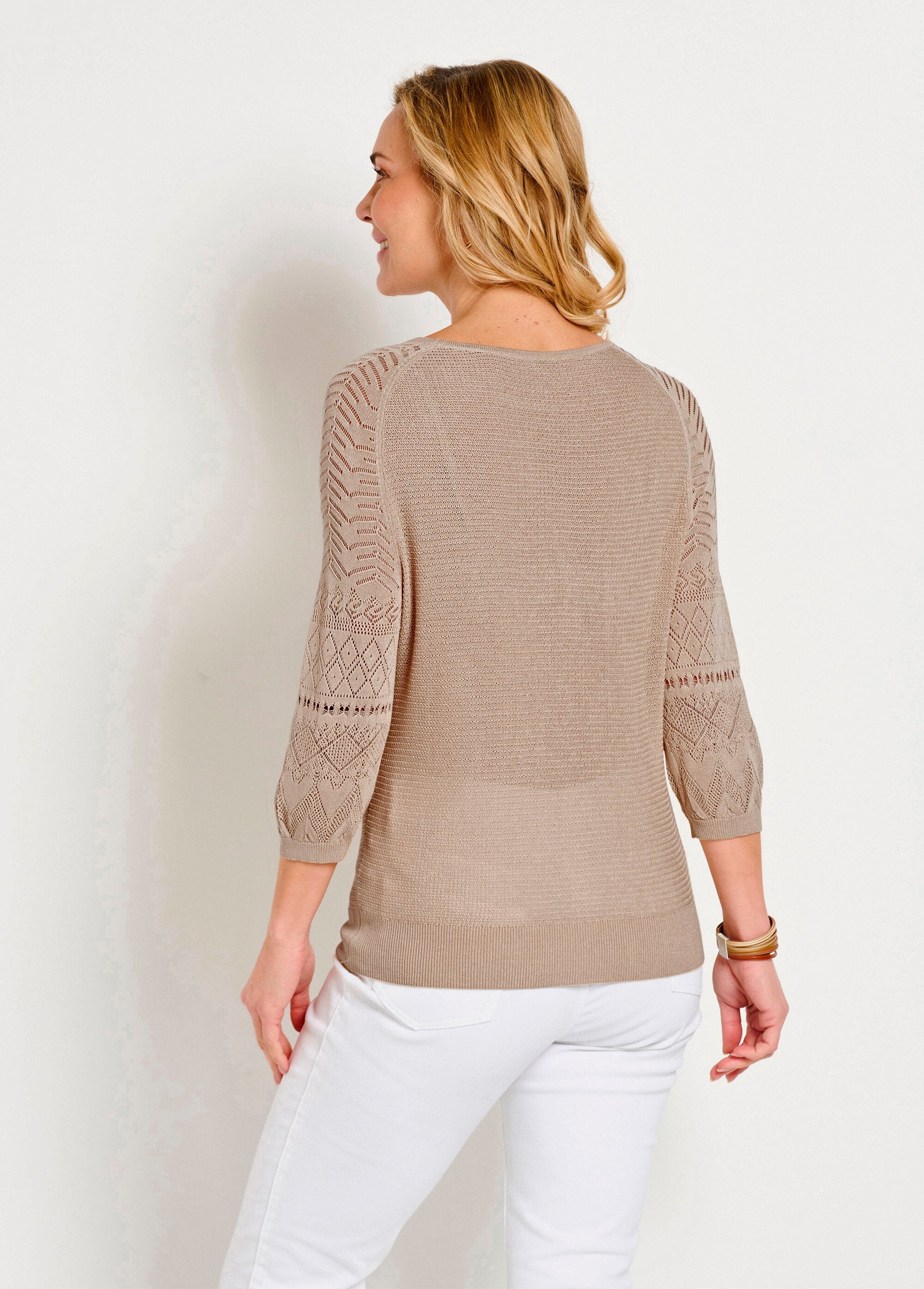 Pull_léger_manches_3/4_raglan_col_rond_Beige_DO1_slim