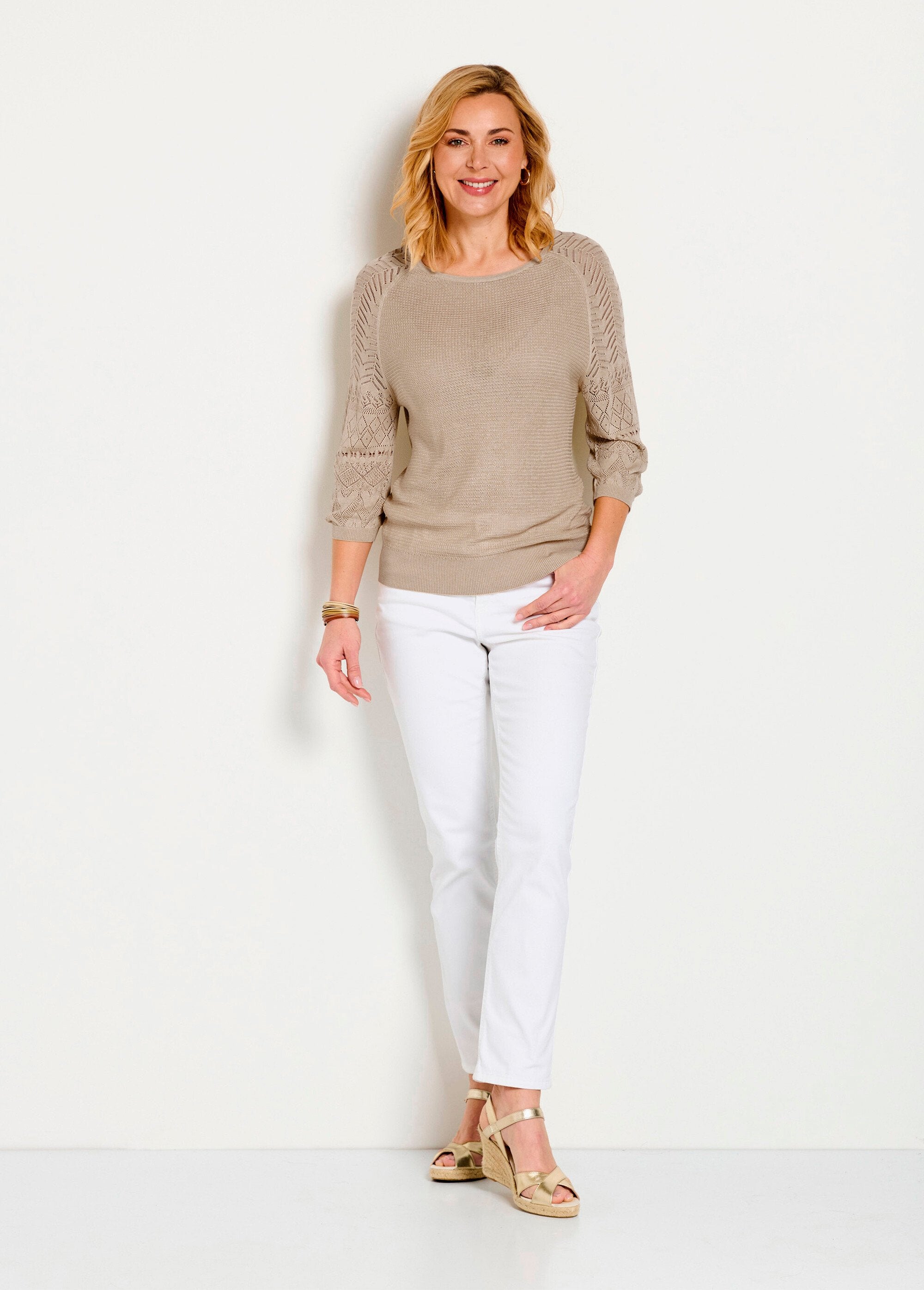 Pull_léger_manches_3/4_raglan_col_rond_Beige_SF1_slim