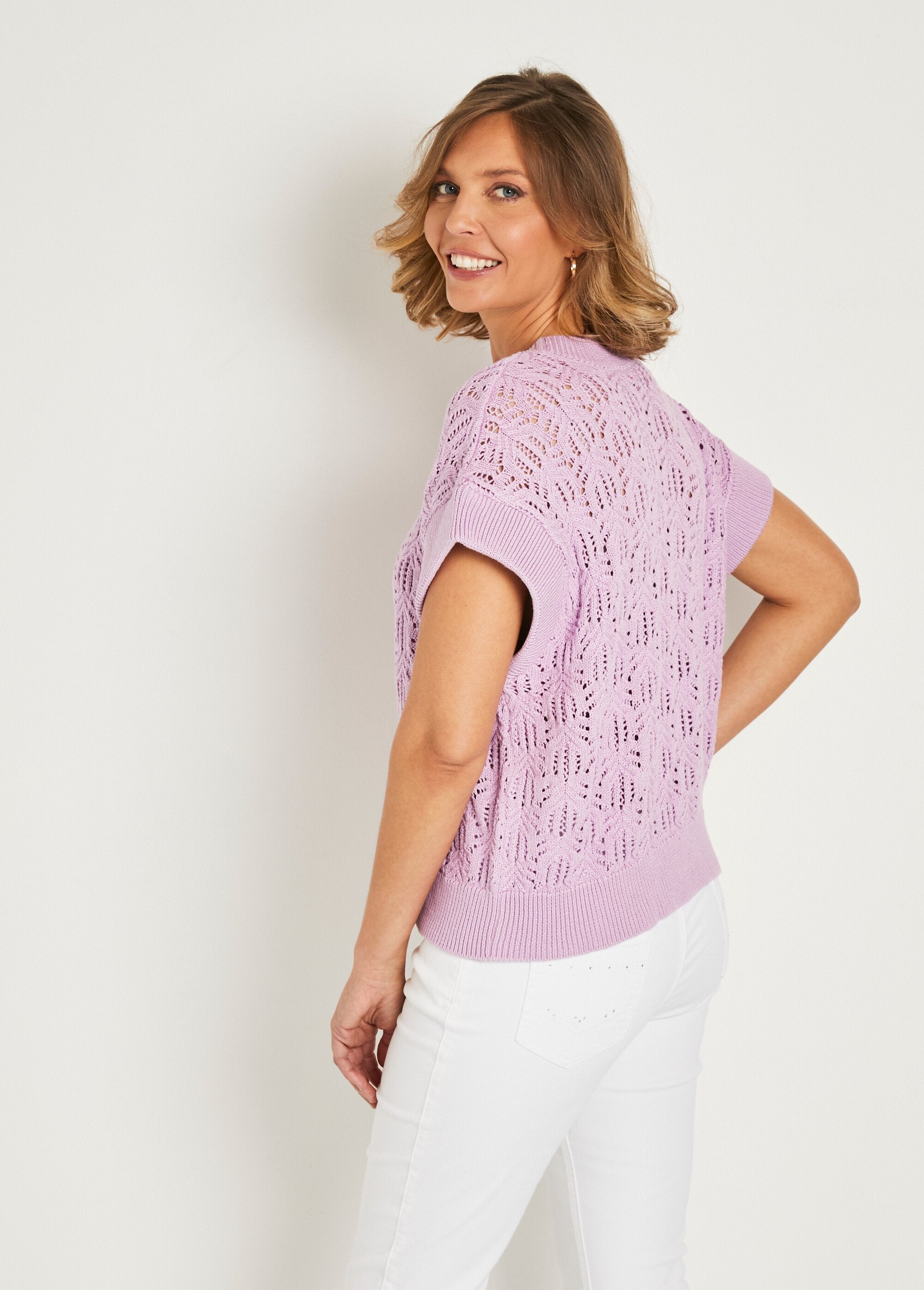 Pull_maille_ajourée_manches_courtes_Lilas_DO1_slim