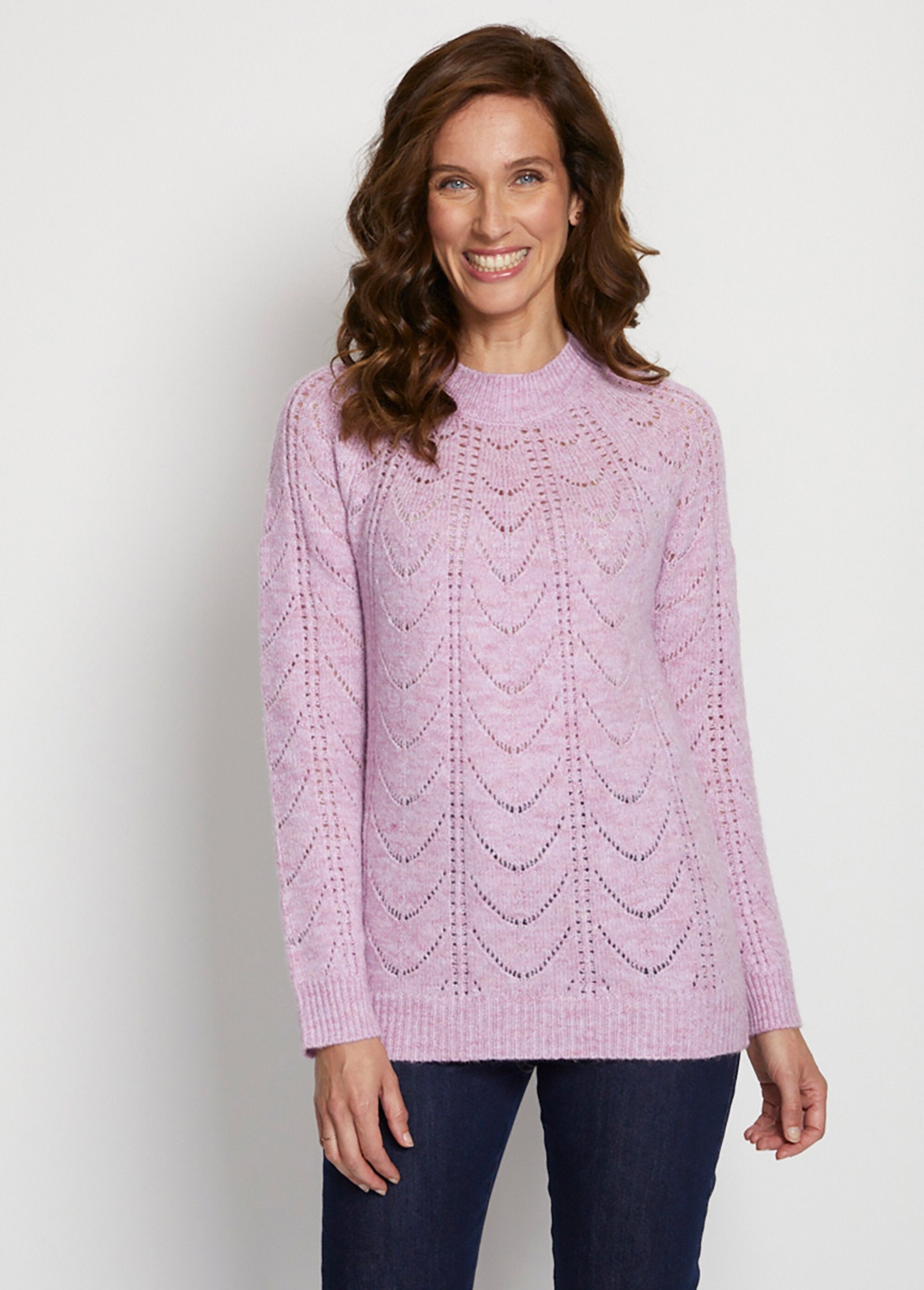 Pull_maille_chinée_ajourée_col_rond_Lilas_FA1_slim