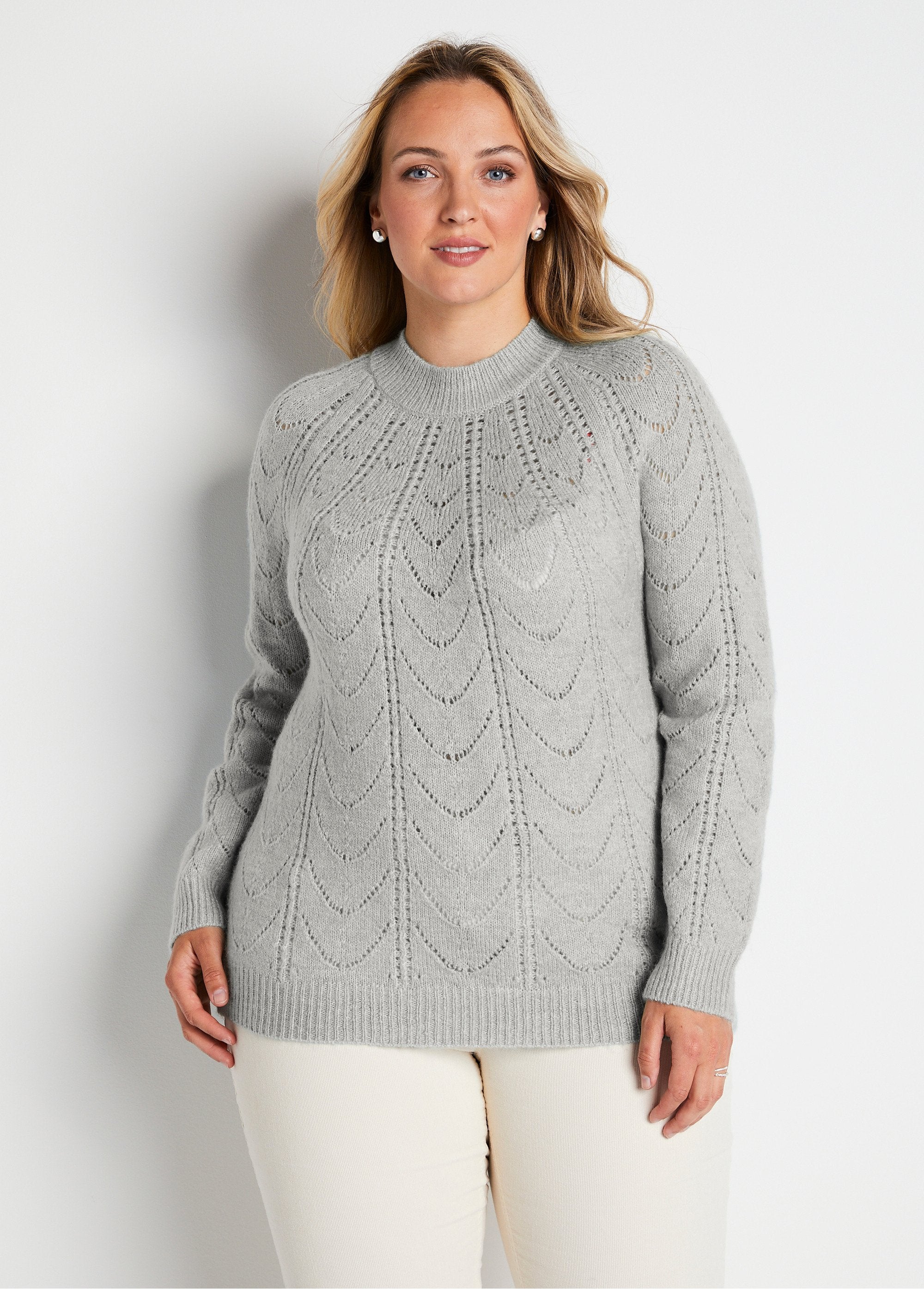 Pull_maille_chinée_ajourée_col_rond_Gris_chine_FA1_curvy