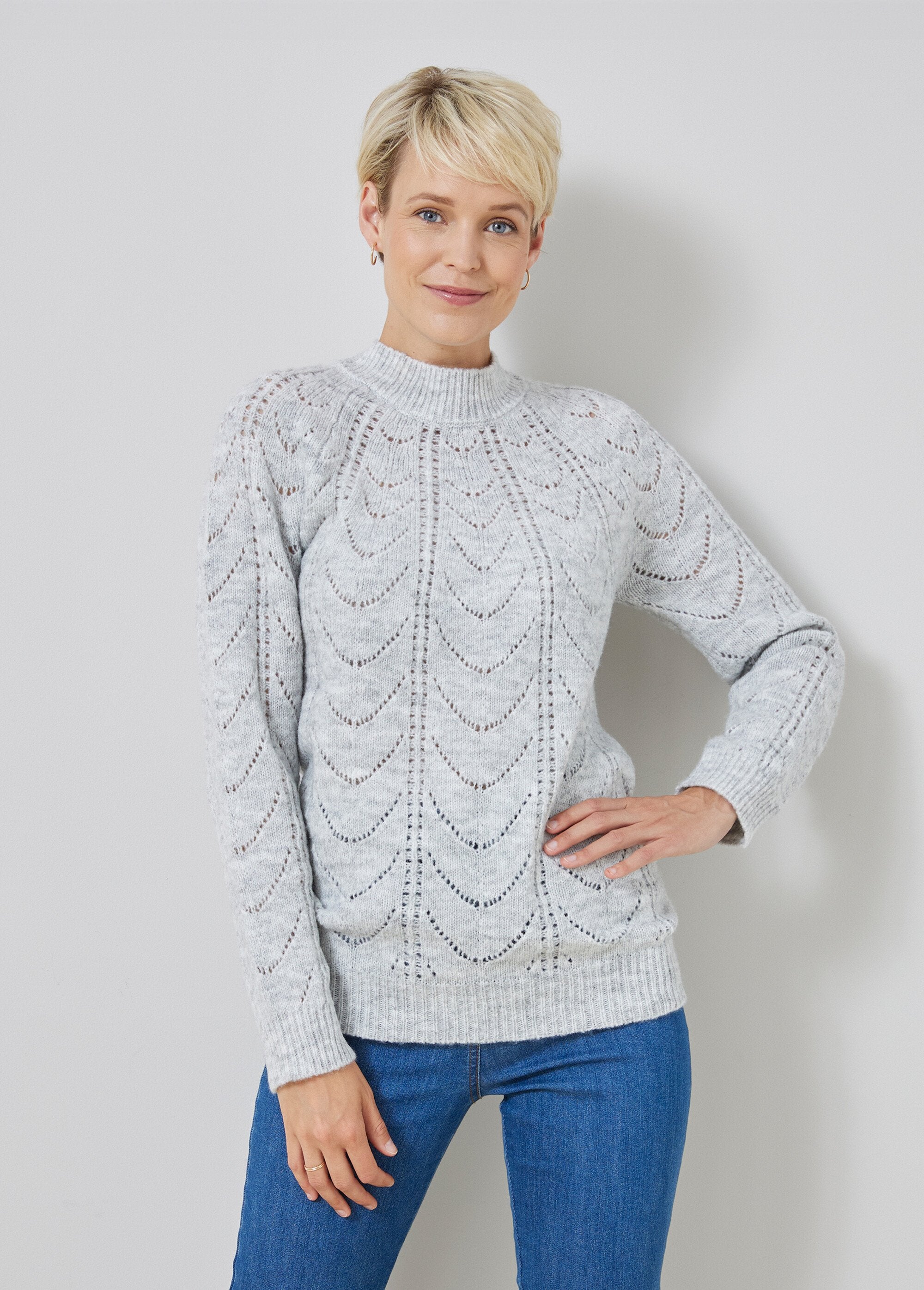 Pull_maille_chinée_ajourée_col_rond_Gris_chine_FA1_slim