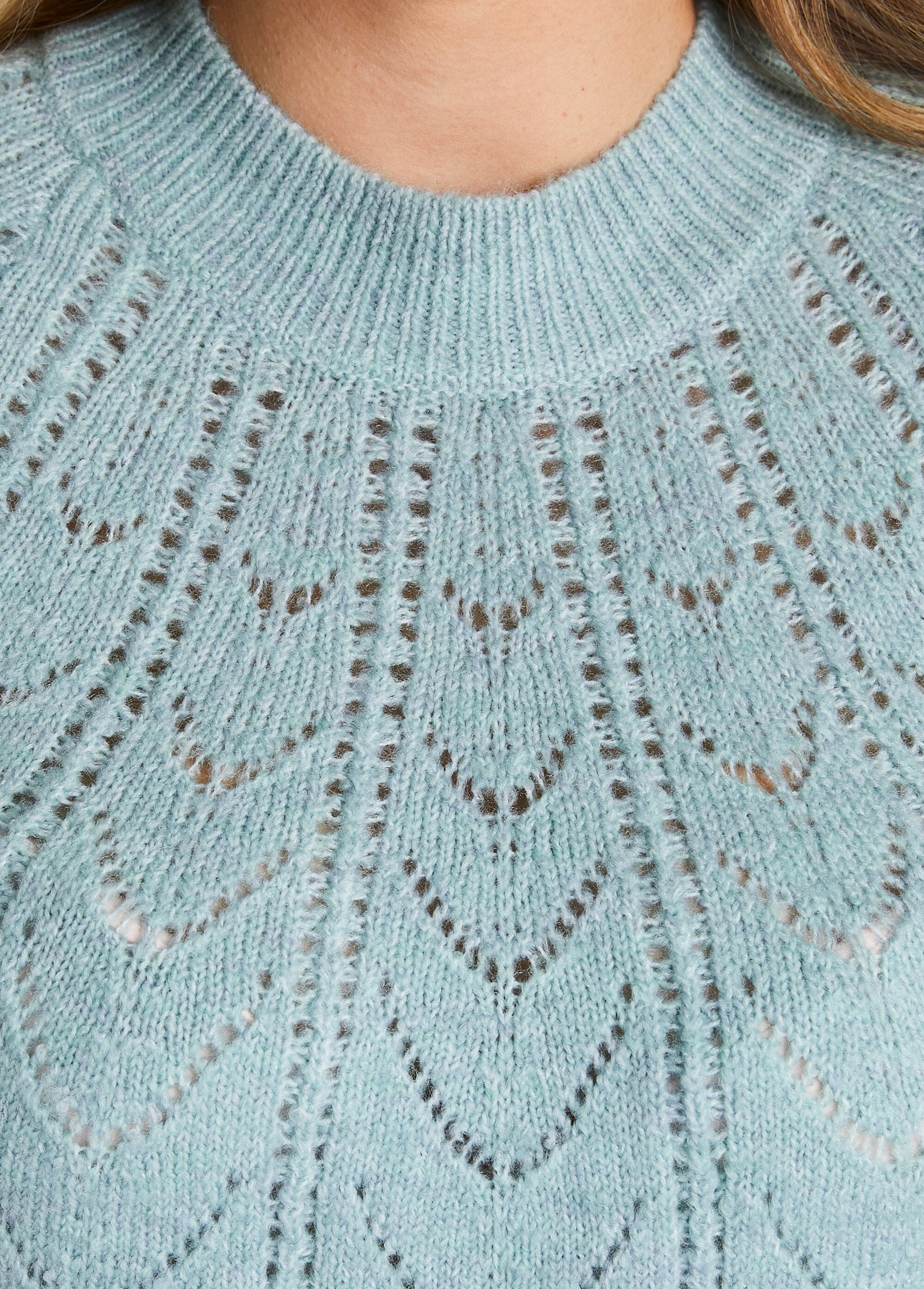 Pull_maille_chinée_ajourée_col_rond_Aqua_DE1_slim