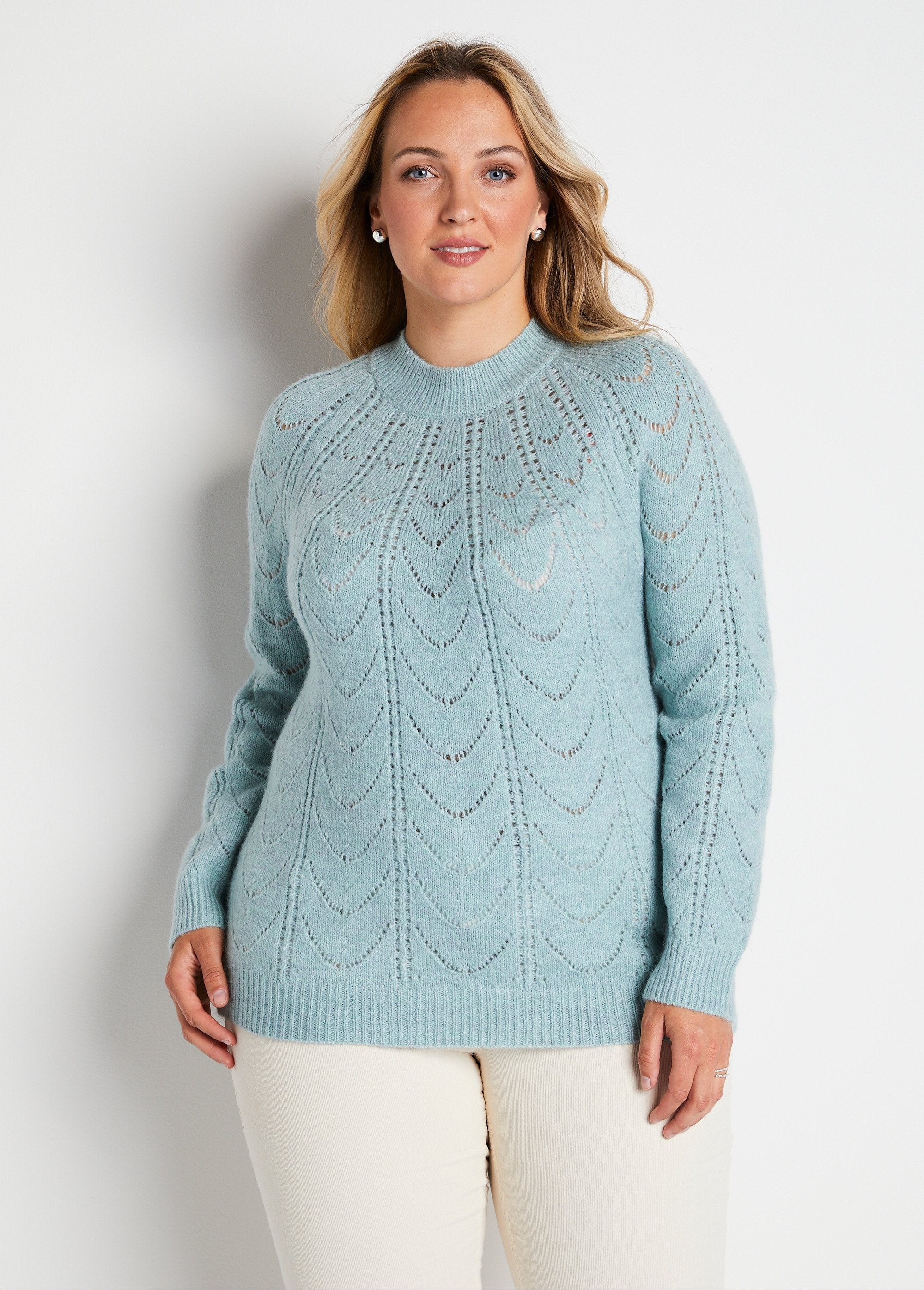 Pull_maille_chinée_ajourée_col_rond_Aqua_FA1_curvy