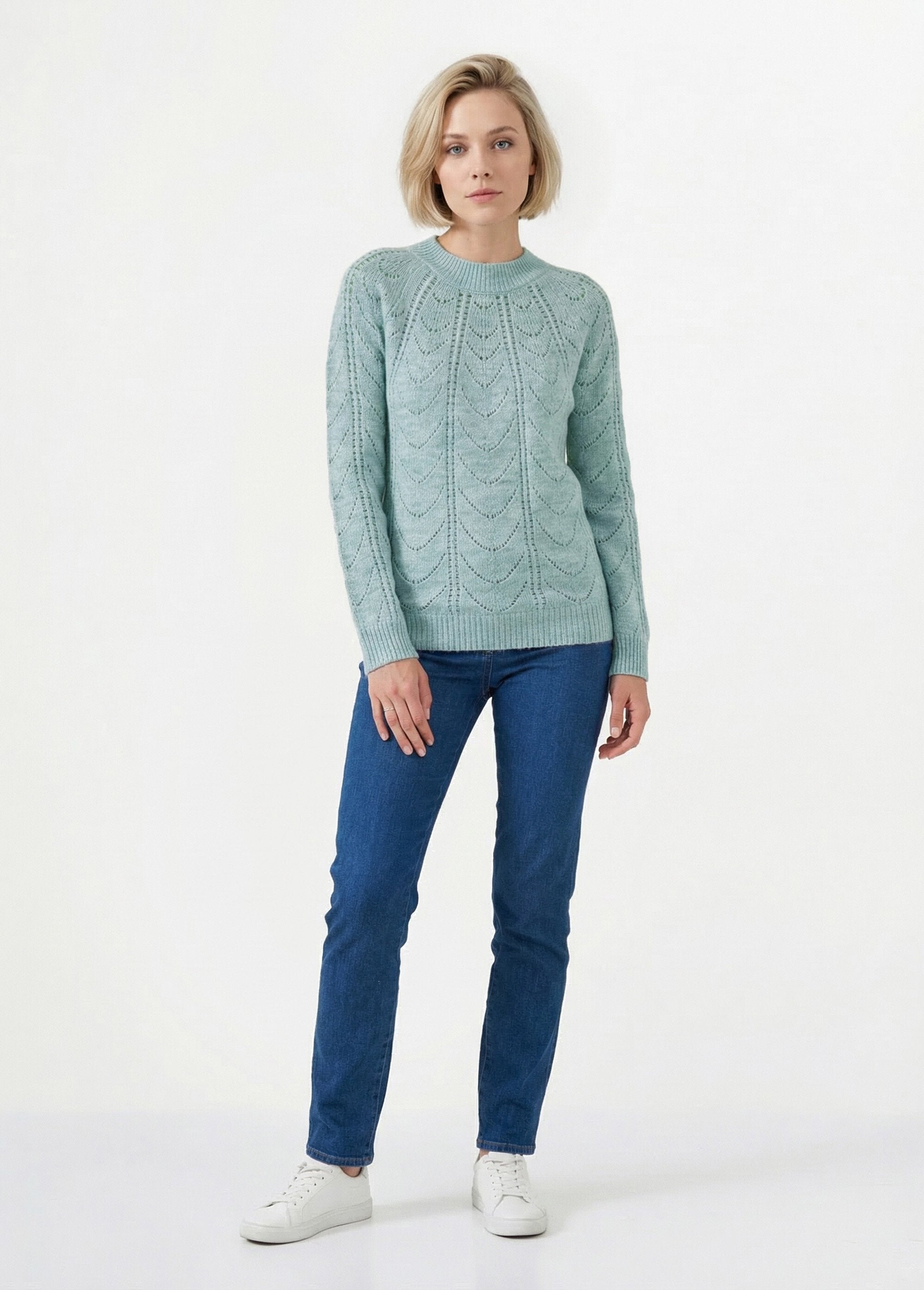 Pull_maille_chinée_ajourée_col_rond_Aqua_SF1_slim