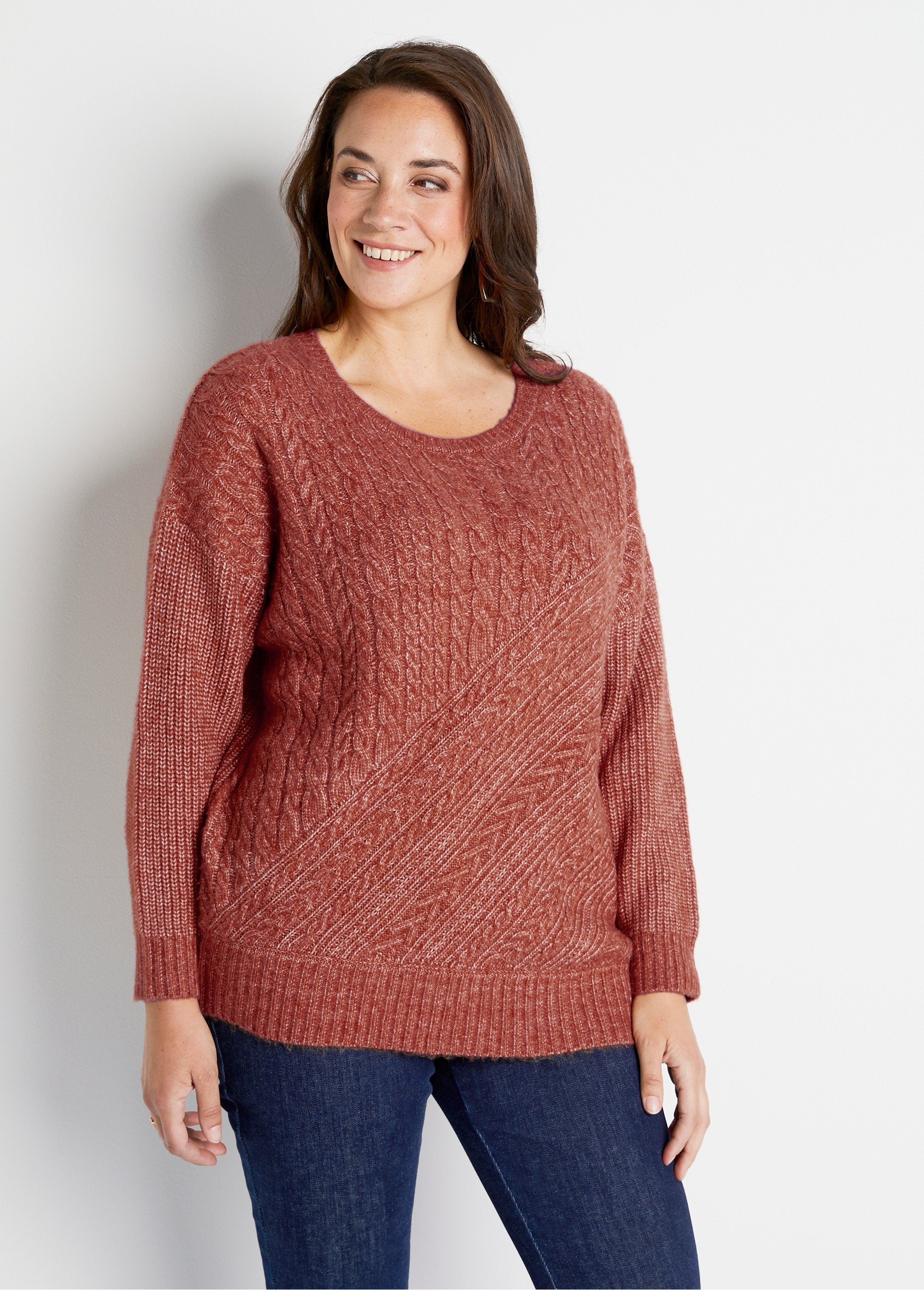 Pull_maille_chinée_perlée_torsadée_col_rond_Tomette_FA1_curvy