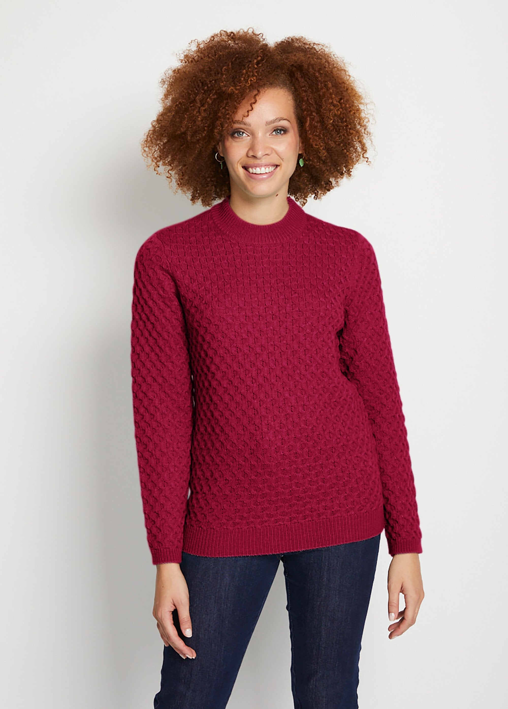 Pull_chaud_court_col_montant_maille_épaisse_Fuchsia_FA1_slim