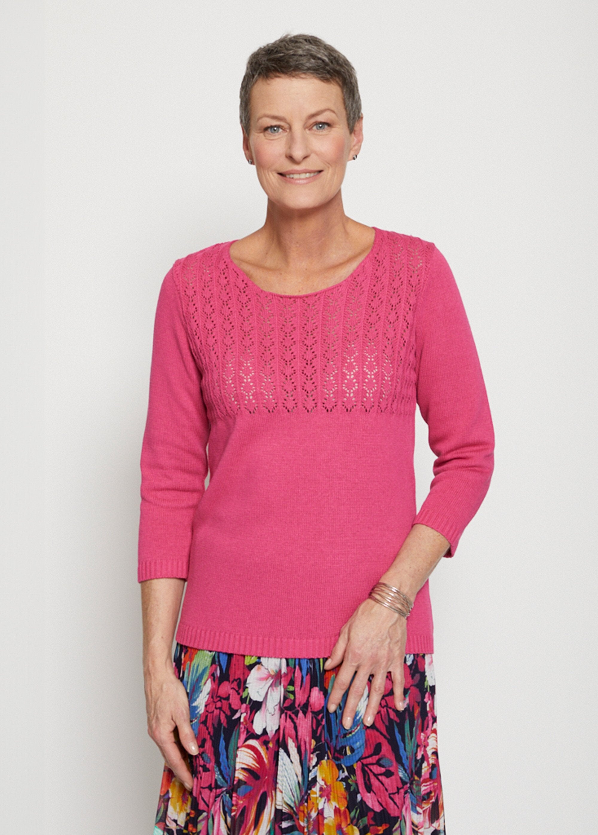 Pull_manches_3/4_ajouré_Fuchsia_FA1_slim