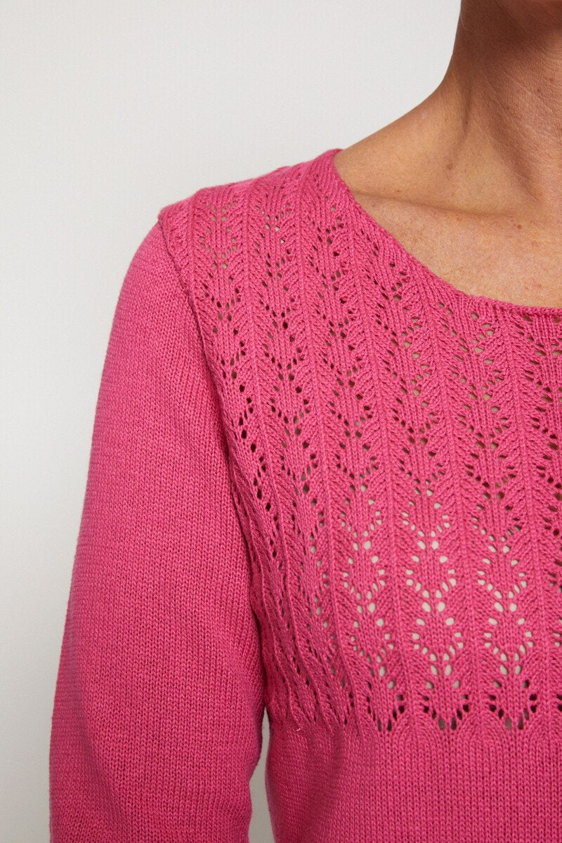 Pull_manches_3/4_ajouré_Fuchsia_DE2_slim