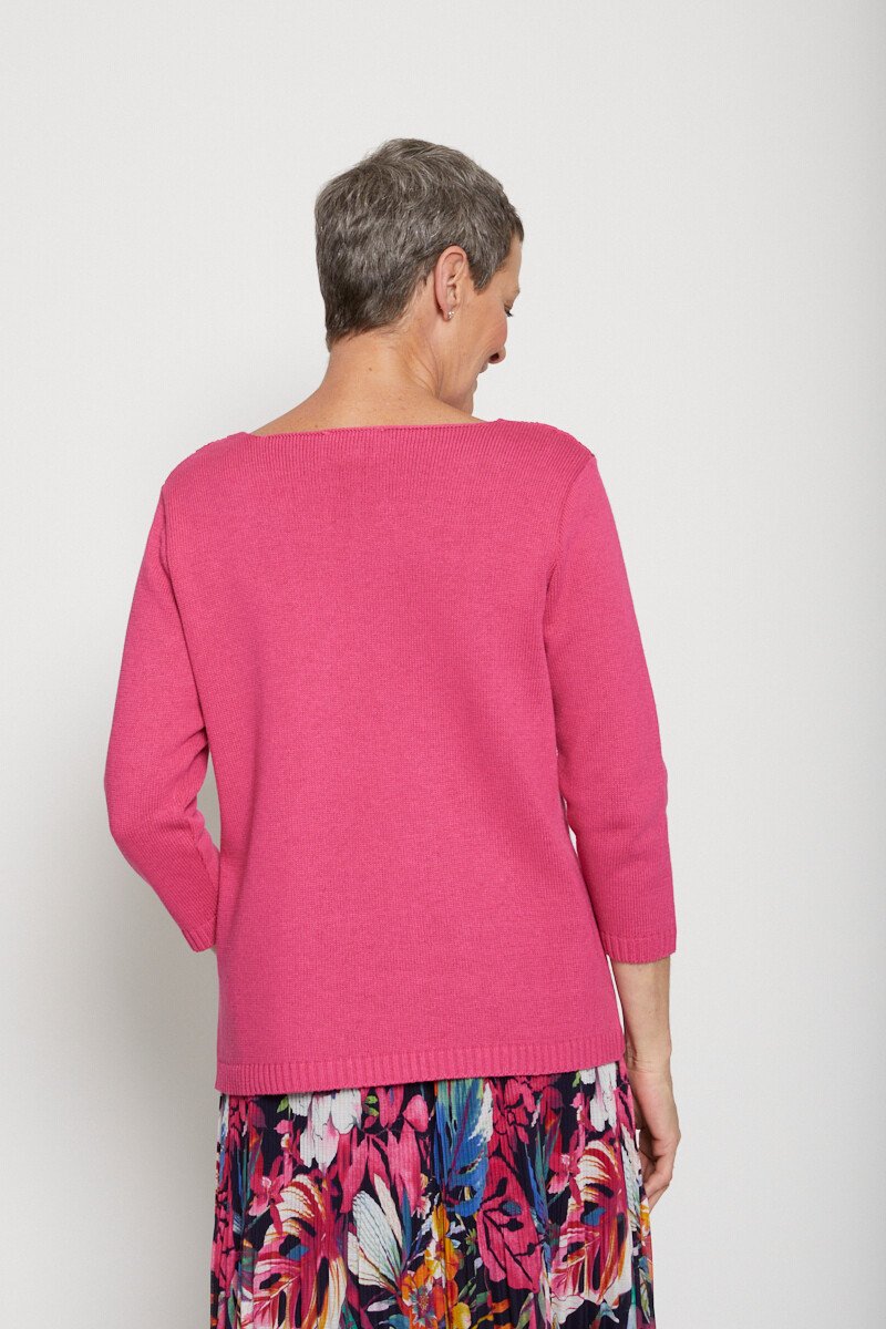 Pull_manches_3/4_ajouré_Fuchsia_DO1_slim