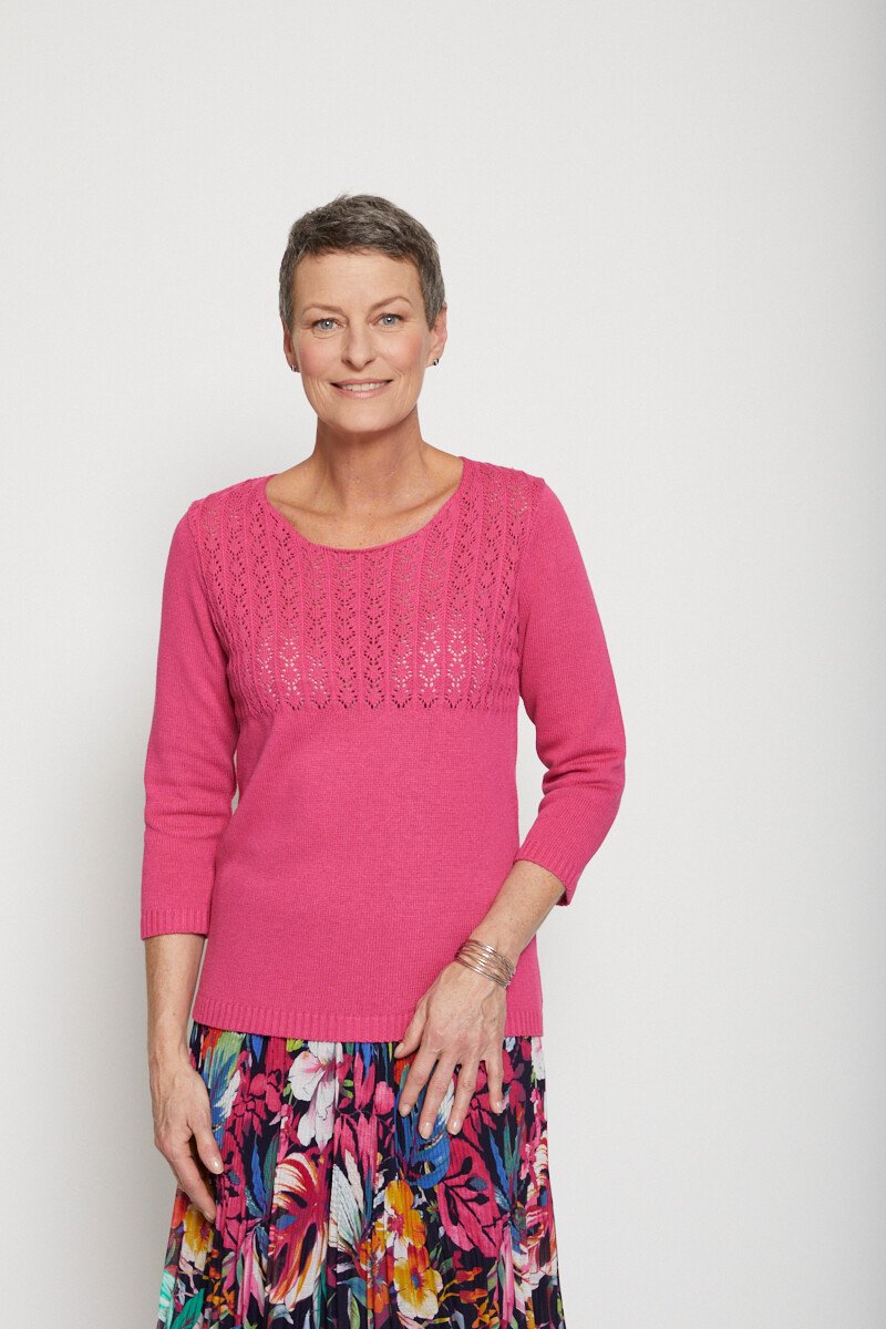 Pull_manches_3/4_ajouré_Fuchsia_FA1_slim