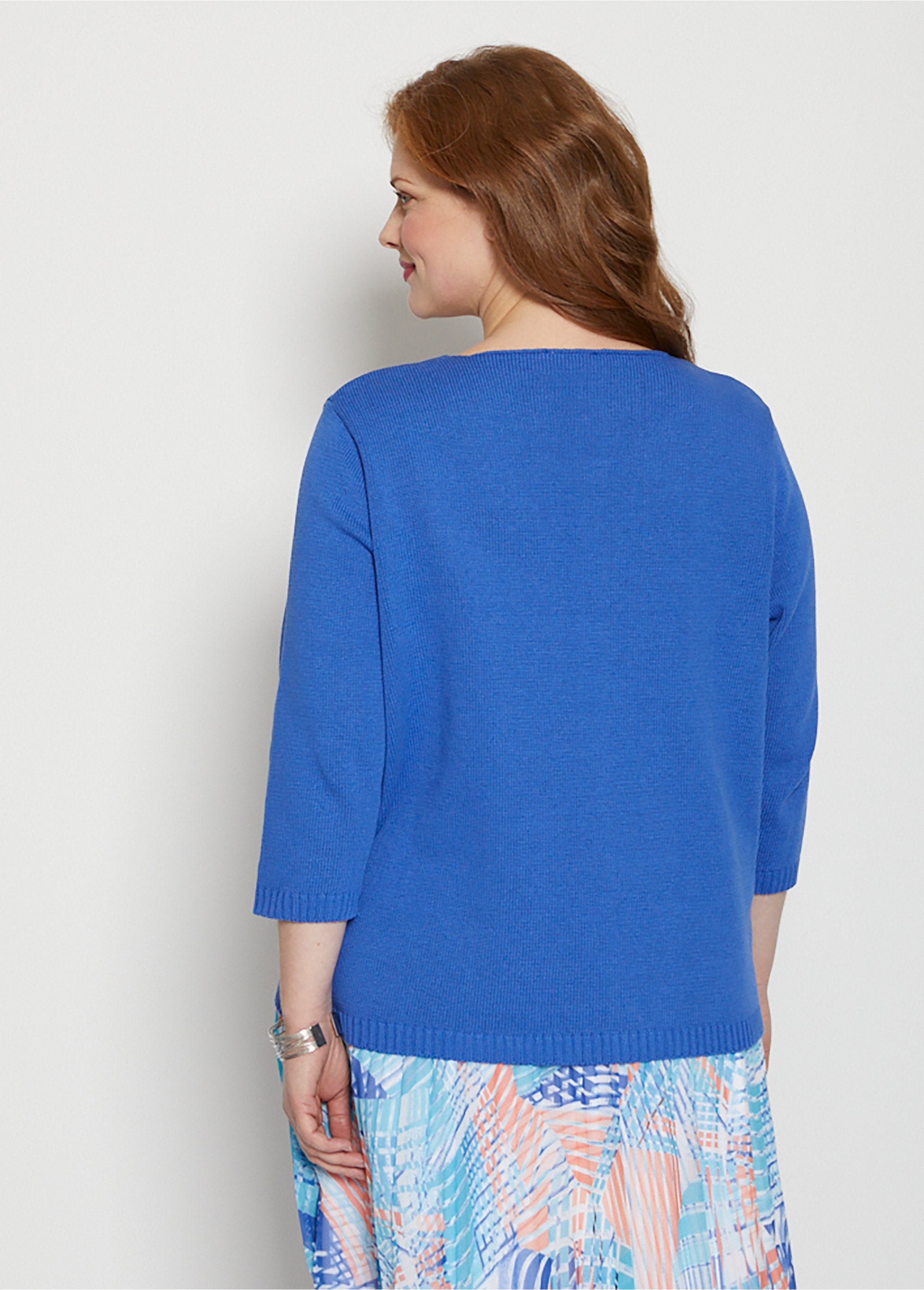 Pull_manches_3/4_ajouré_Bleu_DO1_curvy