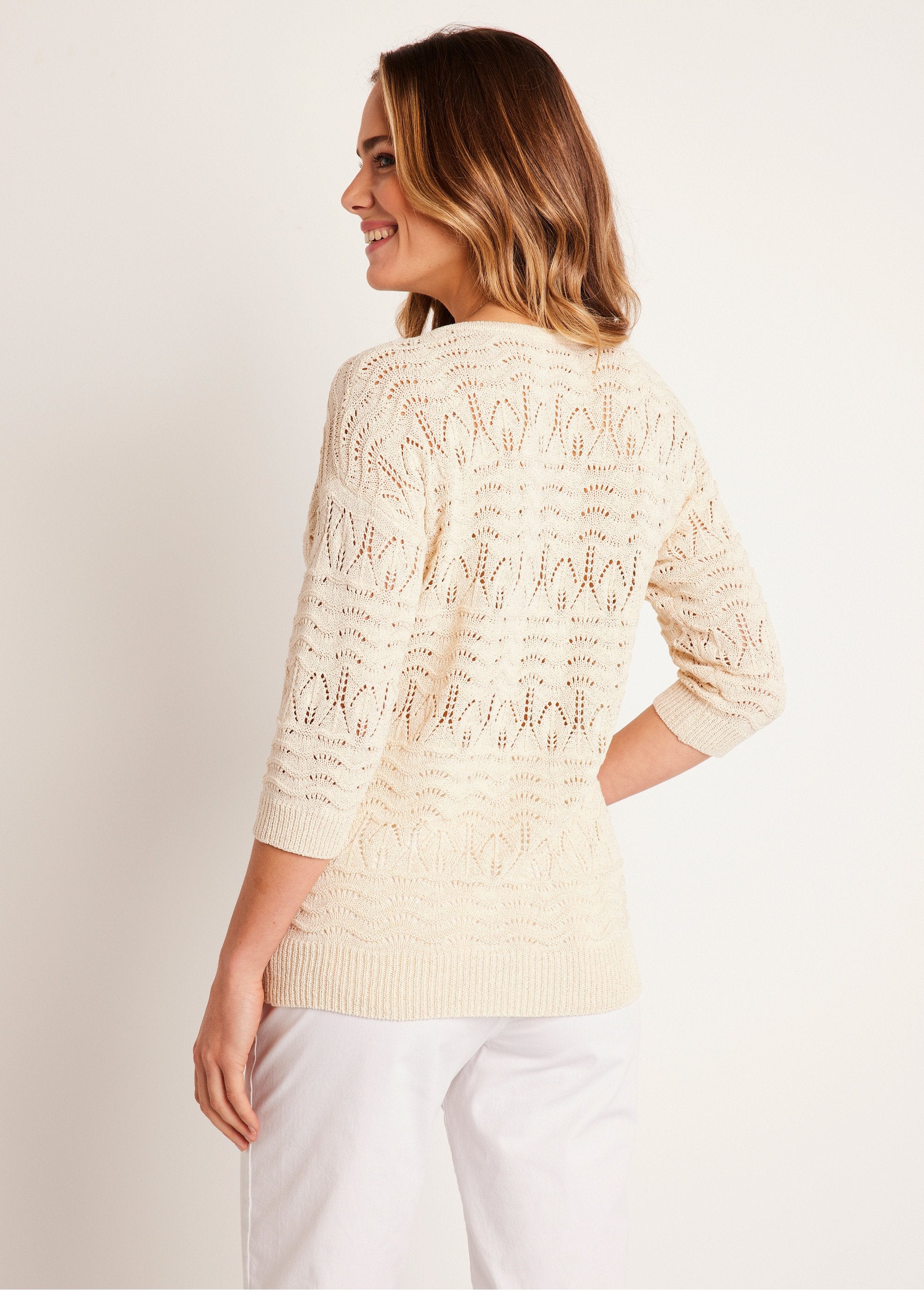 Pull_manches_3/4_motif_ajouré_col_V_Ficelle_DO1_slim