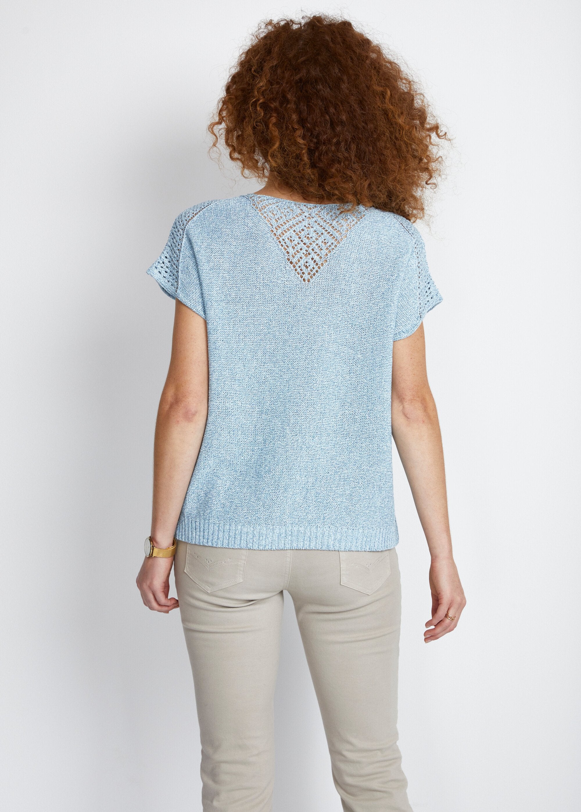 Pull_fin_ajouré_manches_courtes_Bleu_DO1_slim