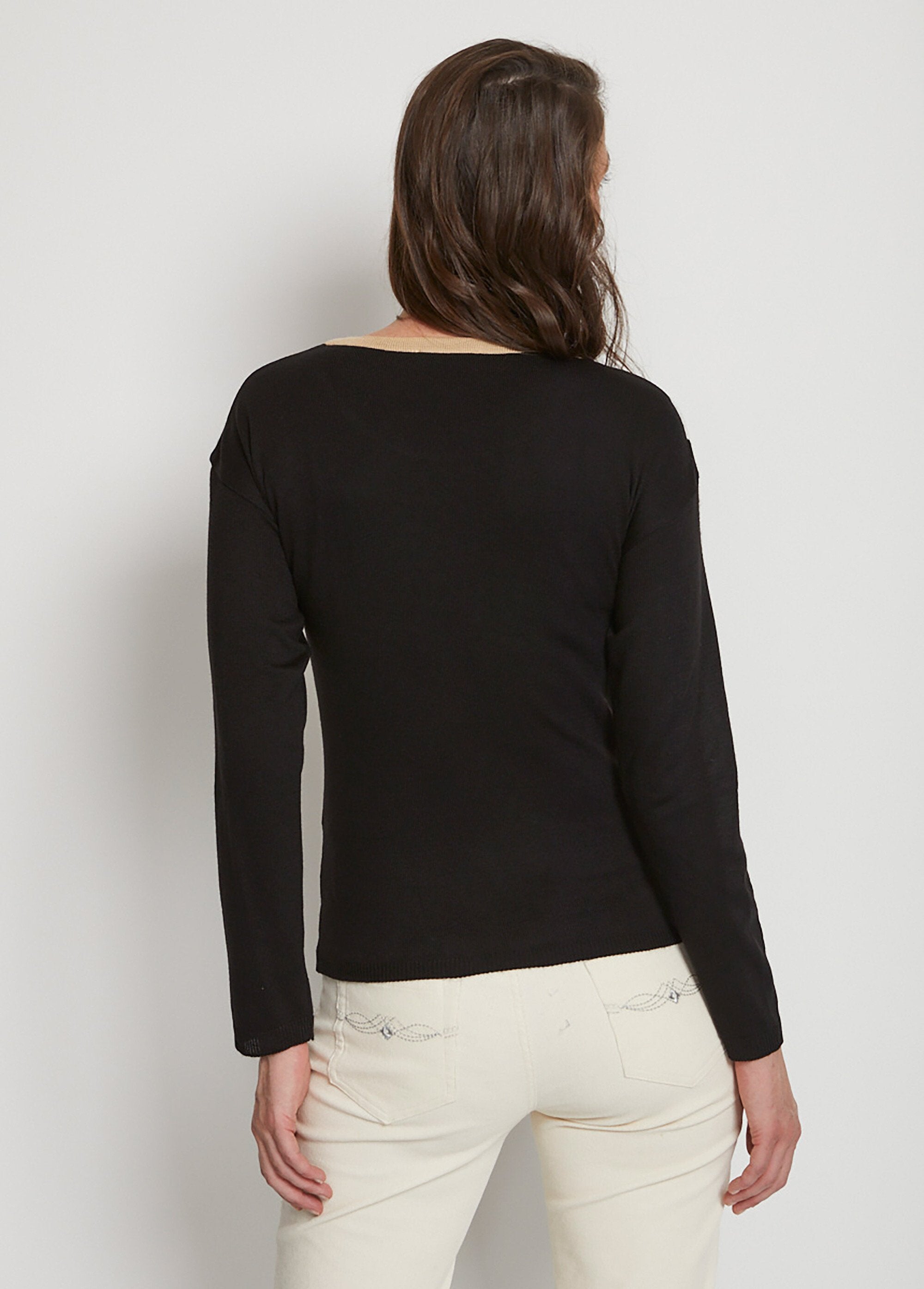 Short_rhinestone_jacquard_sweater_with_round_neck_Black_and_beige_DO1_slim