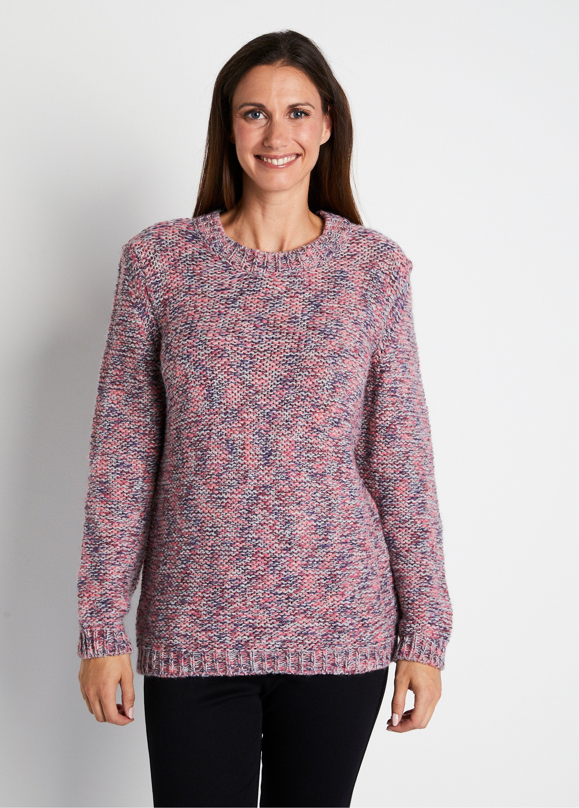 Pull_mouliné_col_rond_avec_laine_et_alpaga_Rose_et_gris_FA1_slim