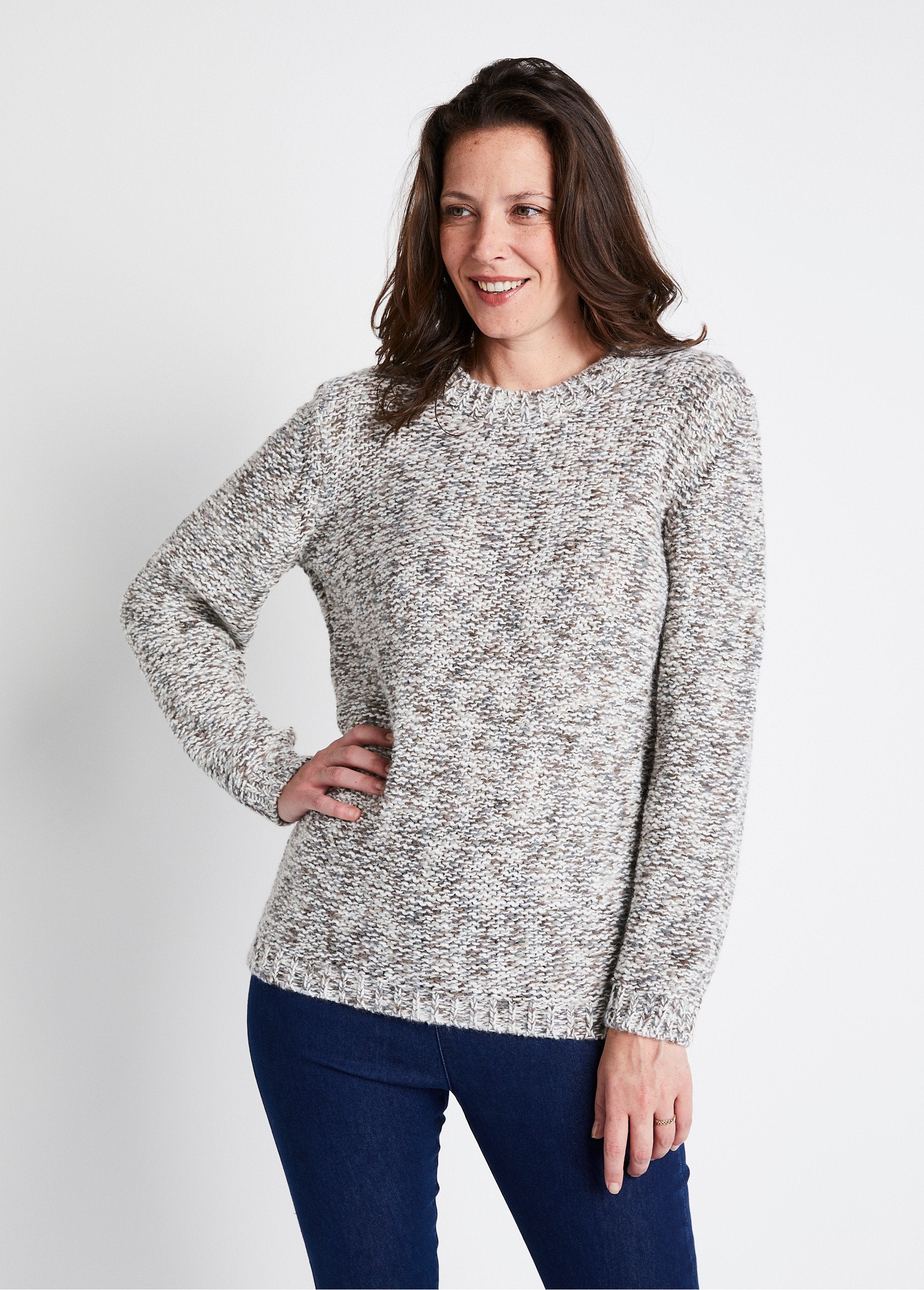 Pull_mouliné_col_rond_avec_laine_et_alpaga_Ecru_et_beige_FA1_slim