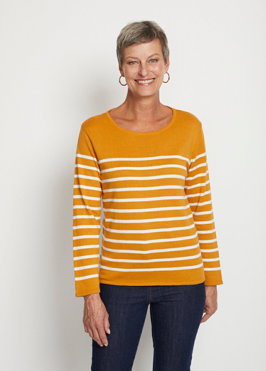 Pull_rayé_col_rond_manches_longues_Miel_et_ecru_FA1_slim