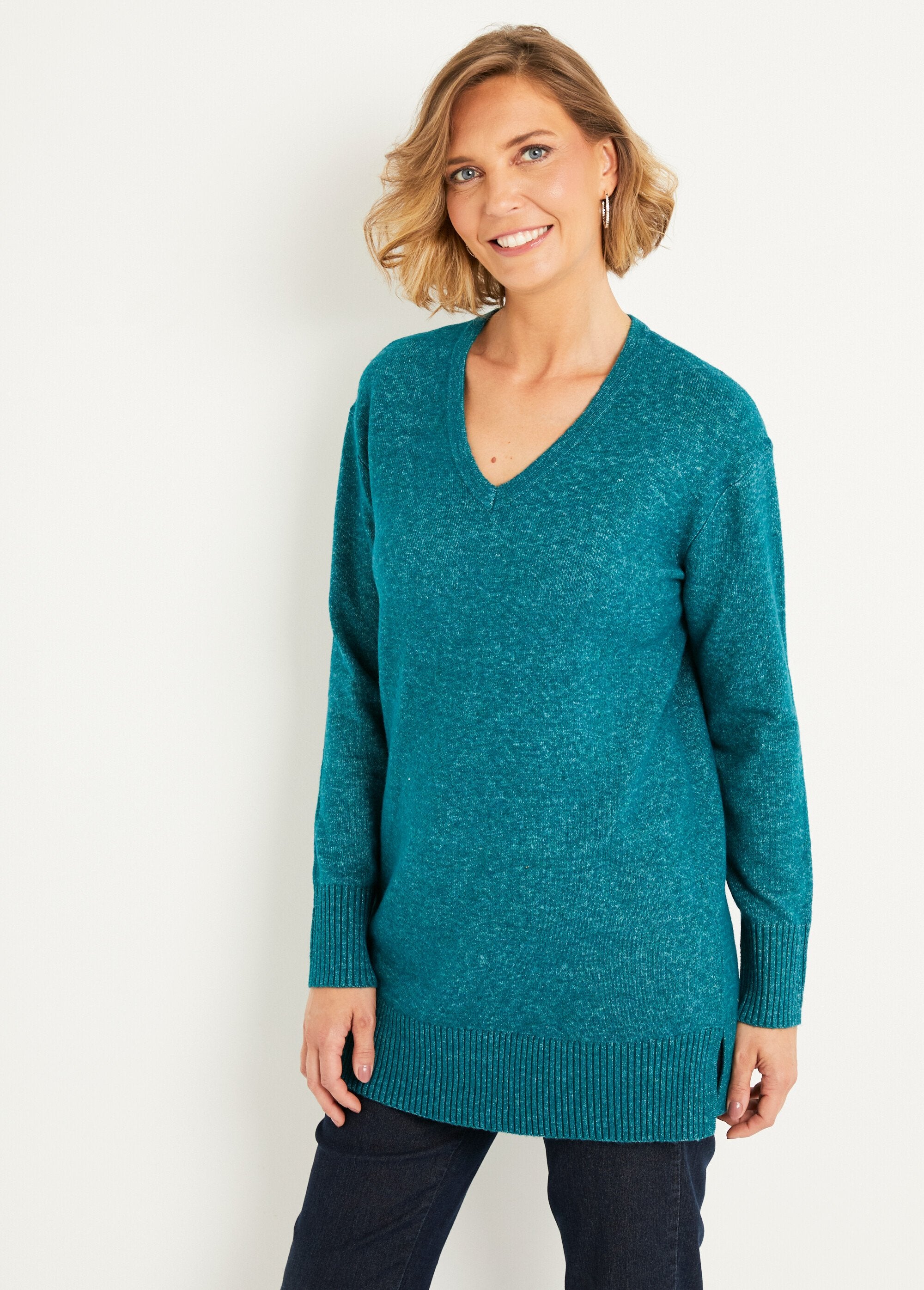 Pull_tunique_chiné_long_col_V_avec_laine_Canard_FA1_slim