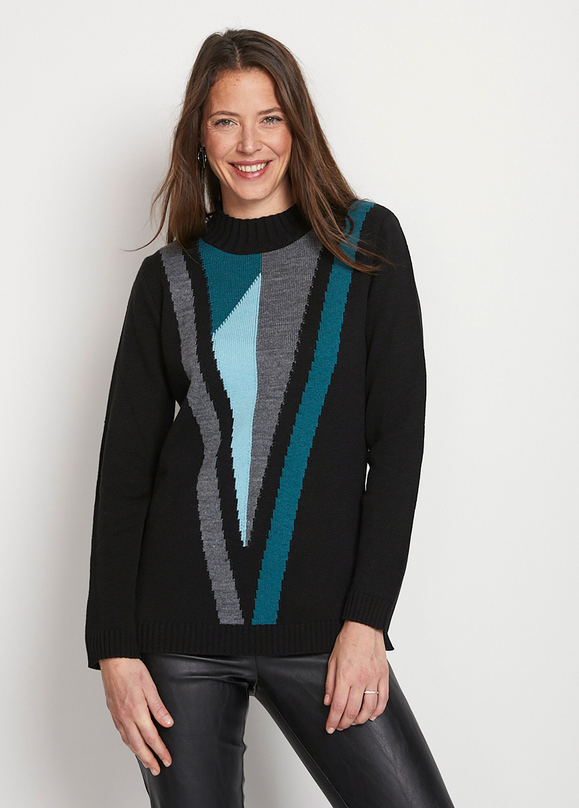 Pull-tunique_jacquard_col_montant_Noir_et_vert_FA1_slim