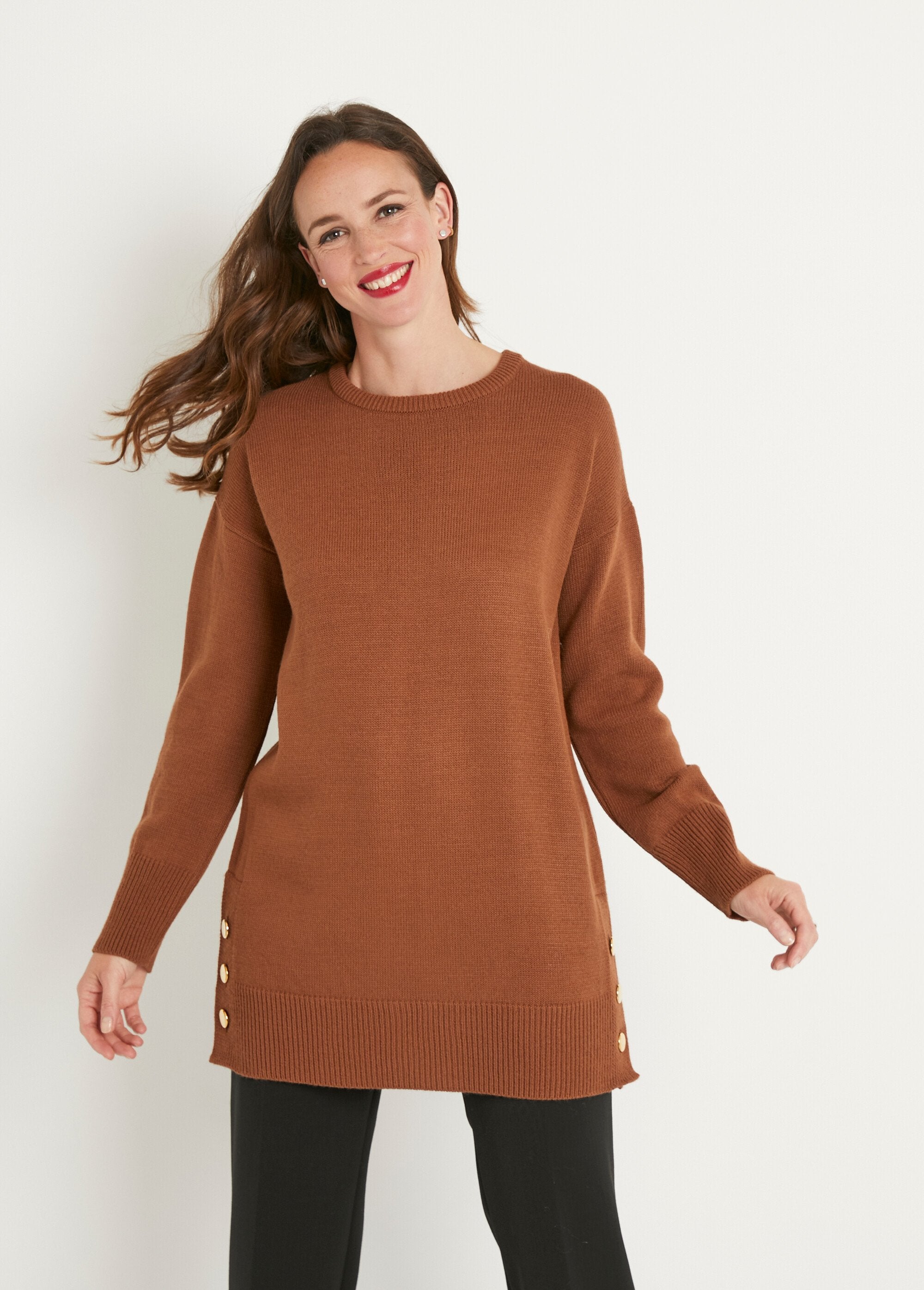 Pull_tunique_uni_long_col_rond_avec_boutons_Caramel_FA1_slim