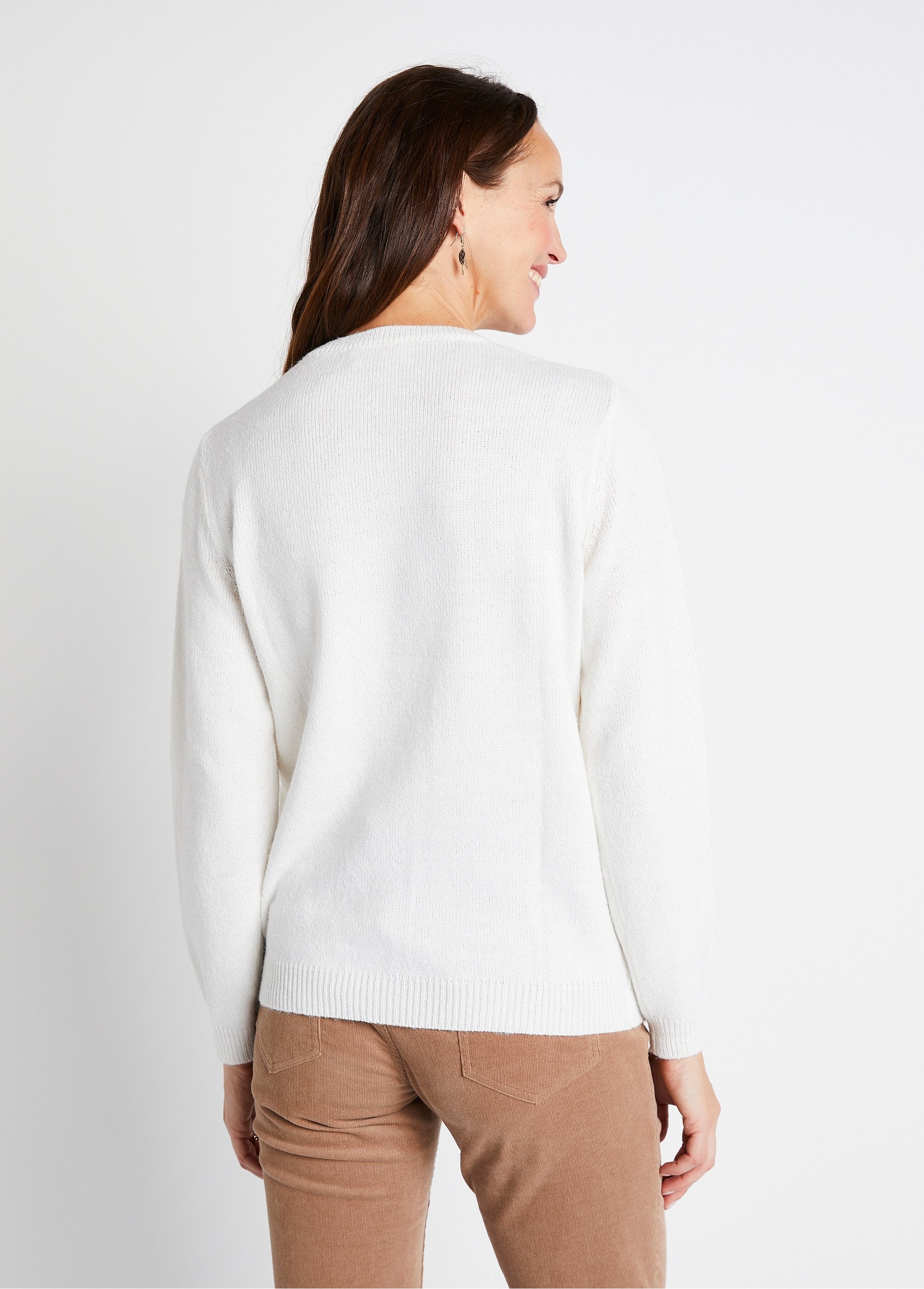 Pull_doux_uni_brodé_col_rond_manches_longues_Ecru_DO1_slim