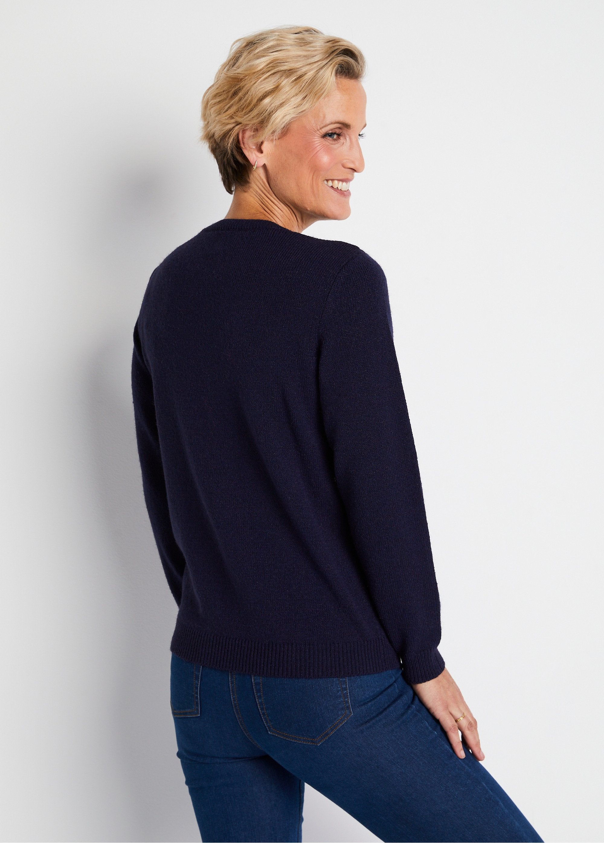 Pull_doux_uni_brodé_col_rond_manches_longues_Marine_DO1_slim