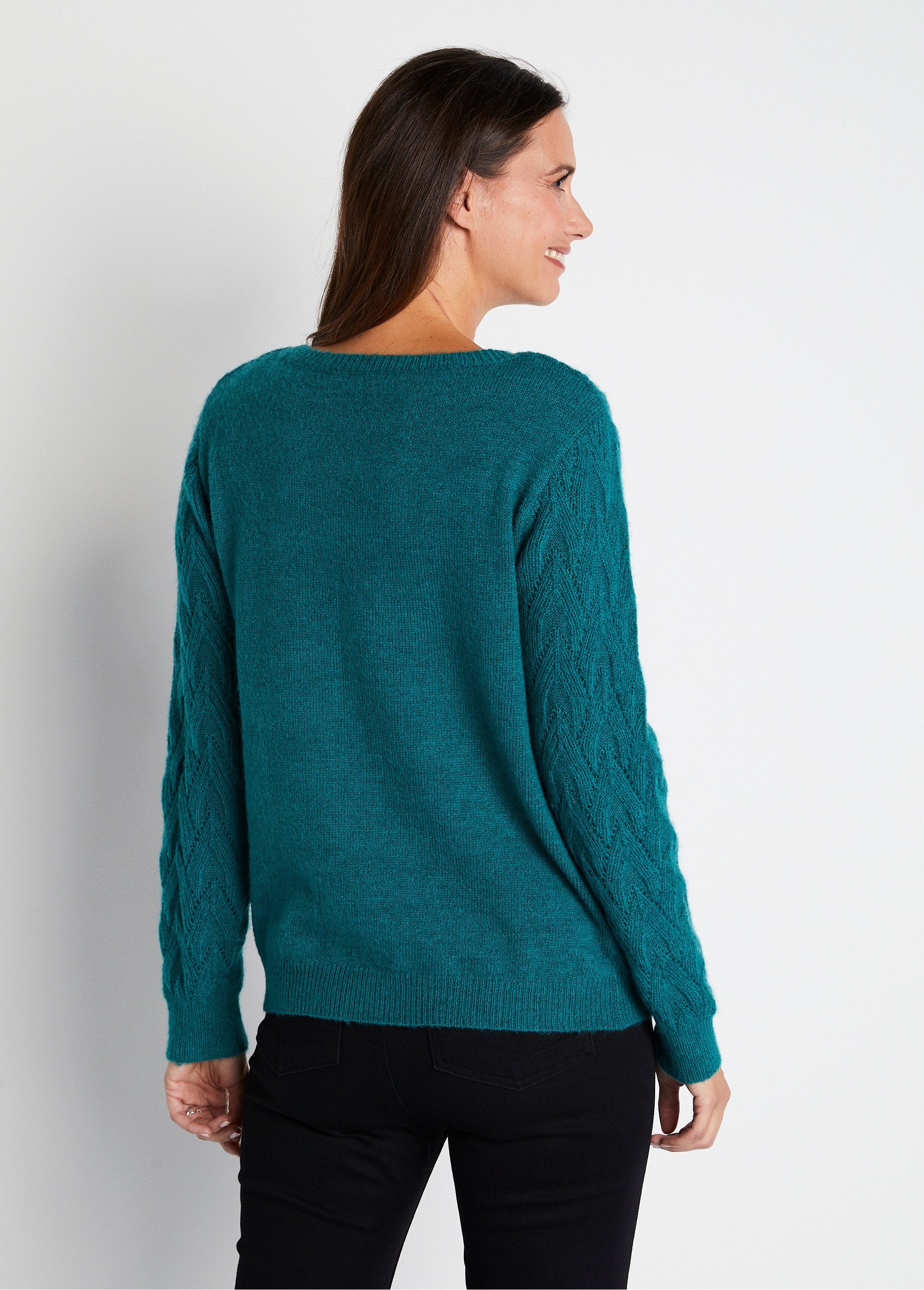 Pull_doux_uni_col_rond_maille_fantaisie_Vert_DO1_slim