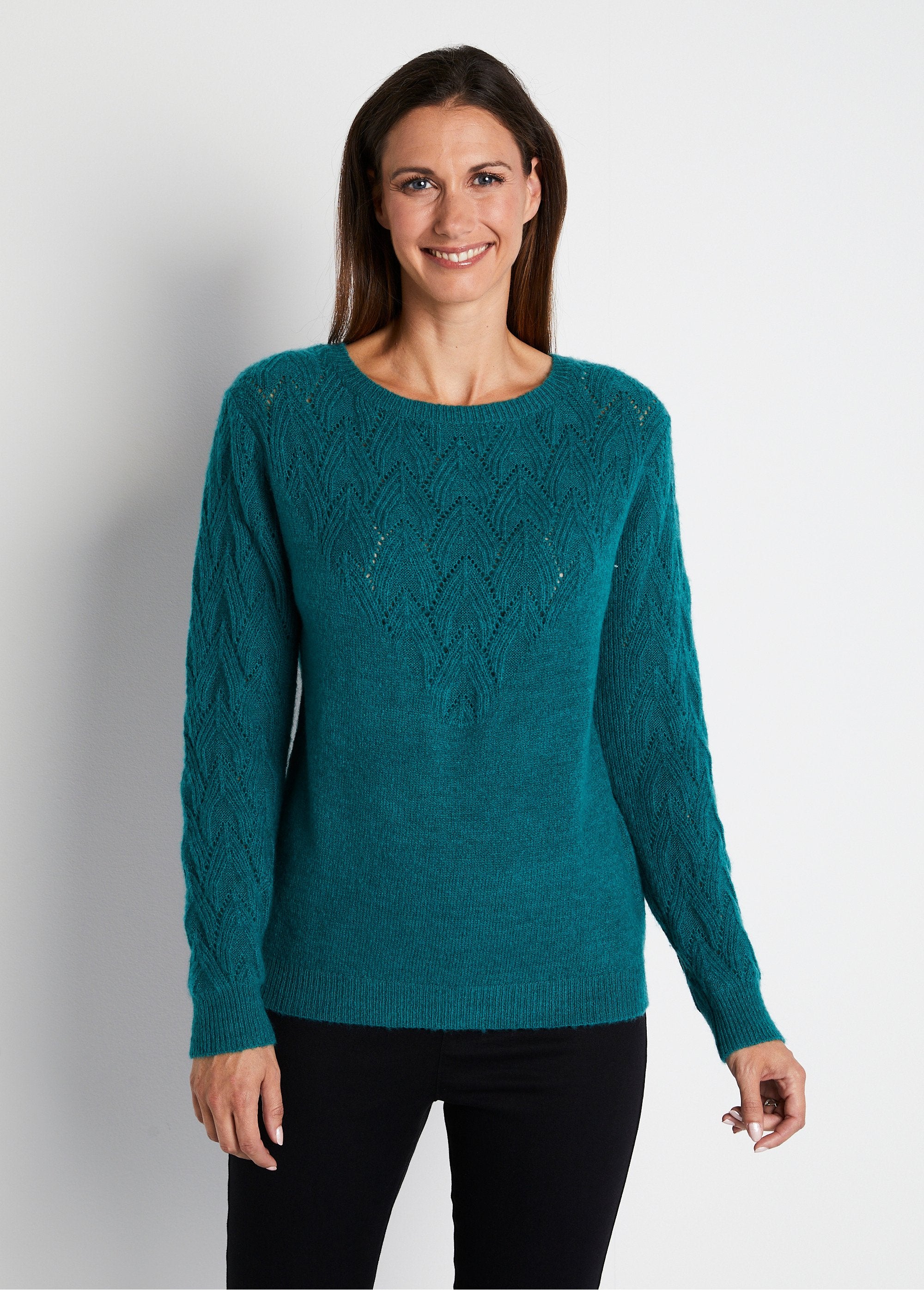 Pull_doux_uni_col_rond_maille_fantaisie_Vert_FA1_slim