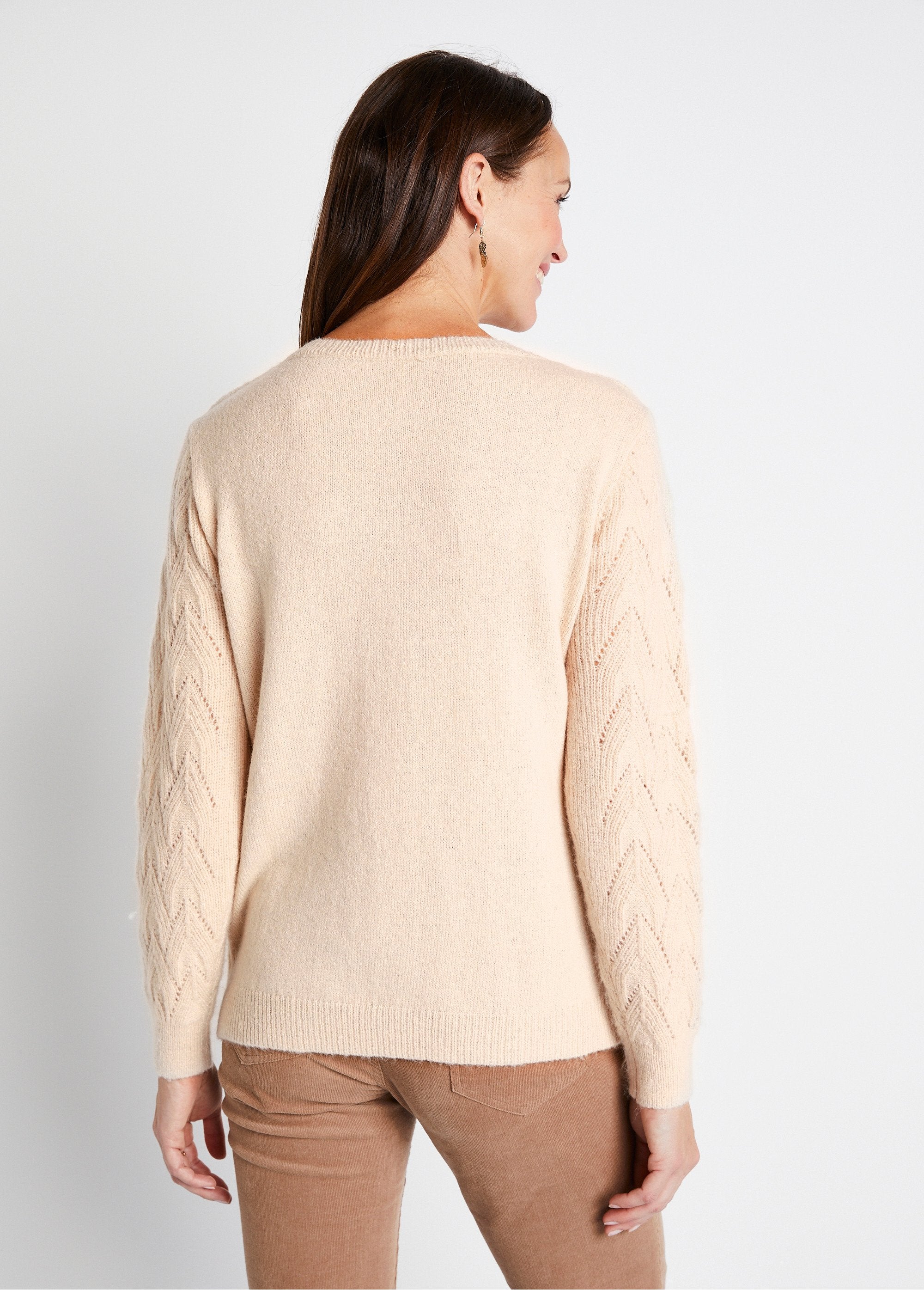 Pull_doux_uni_col_rond_maille_fantaisie_Beige_DO1_slim