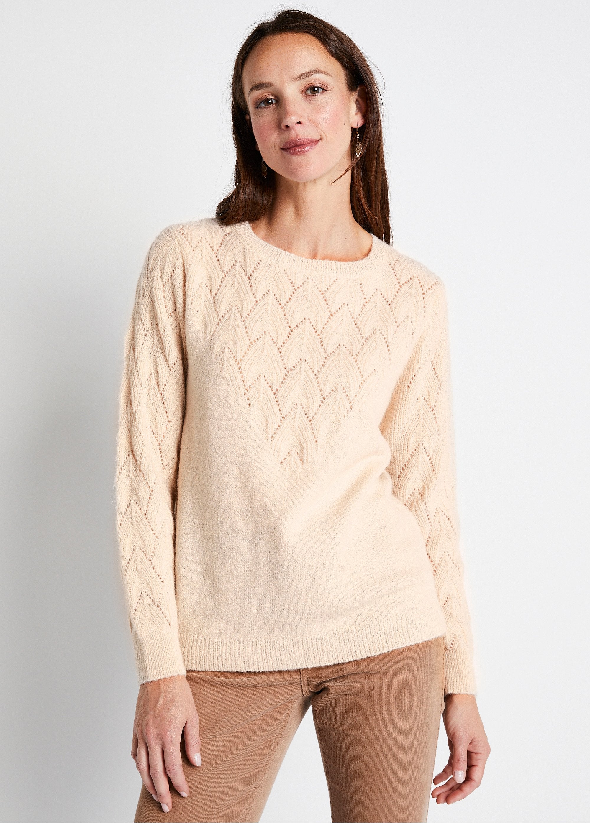 Pull_doux_uni_col_rond_maille_fantaisie_Beige_FA1_slim