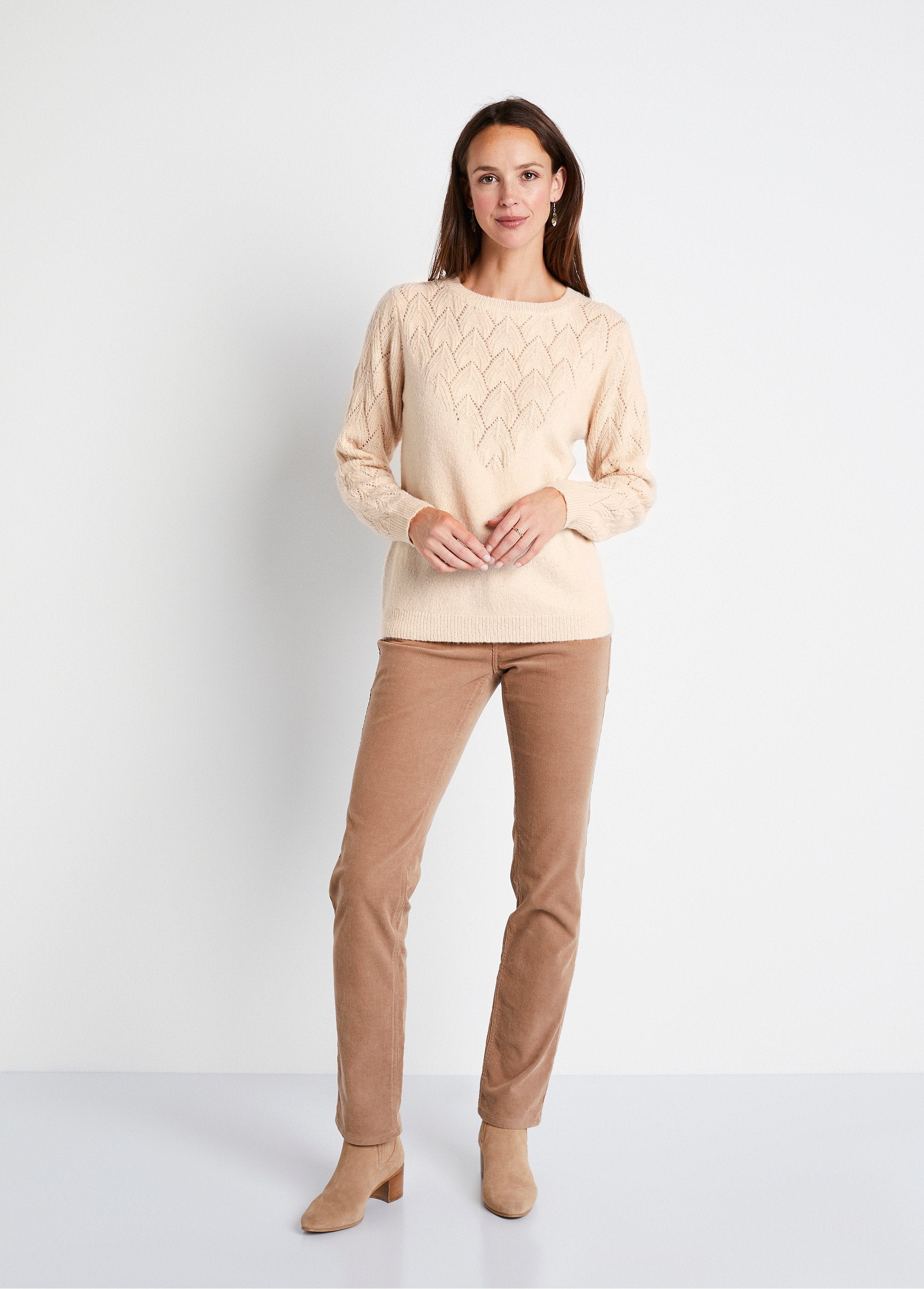 Pull_doux_uni_col_rond_maille_fantaisie_Beige_SF1_slim