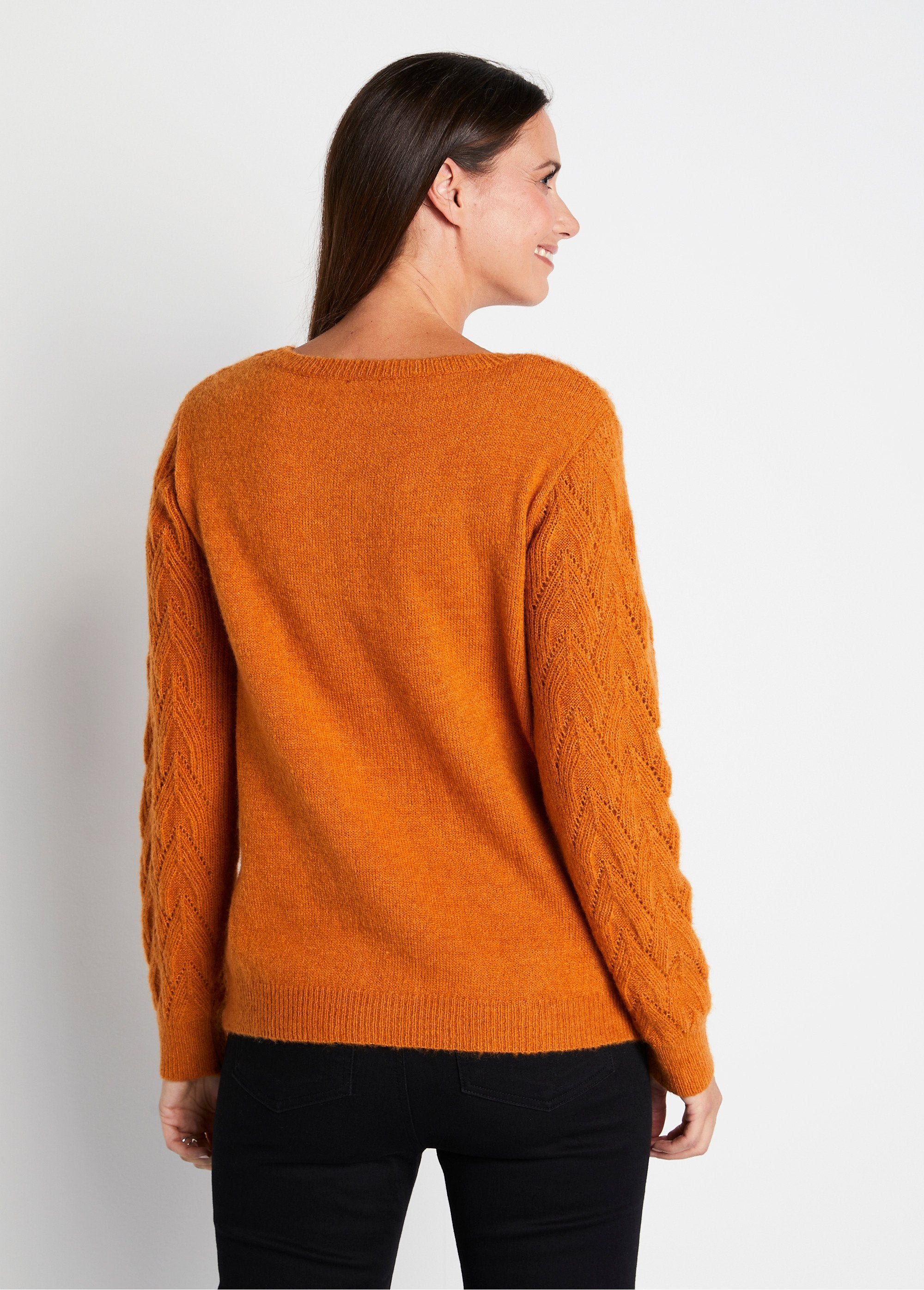 Pull_doux_uni_col_rond_maille_fantaisie_Caramel_DO1_slim