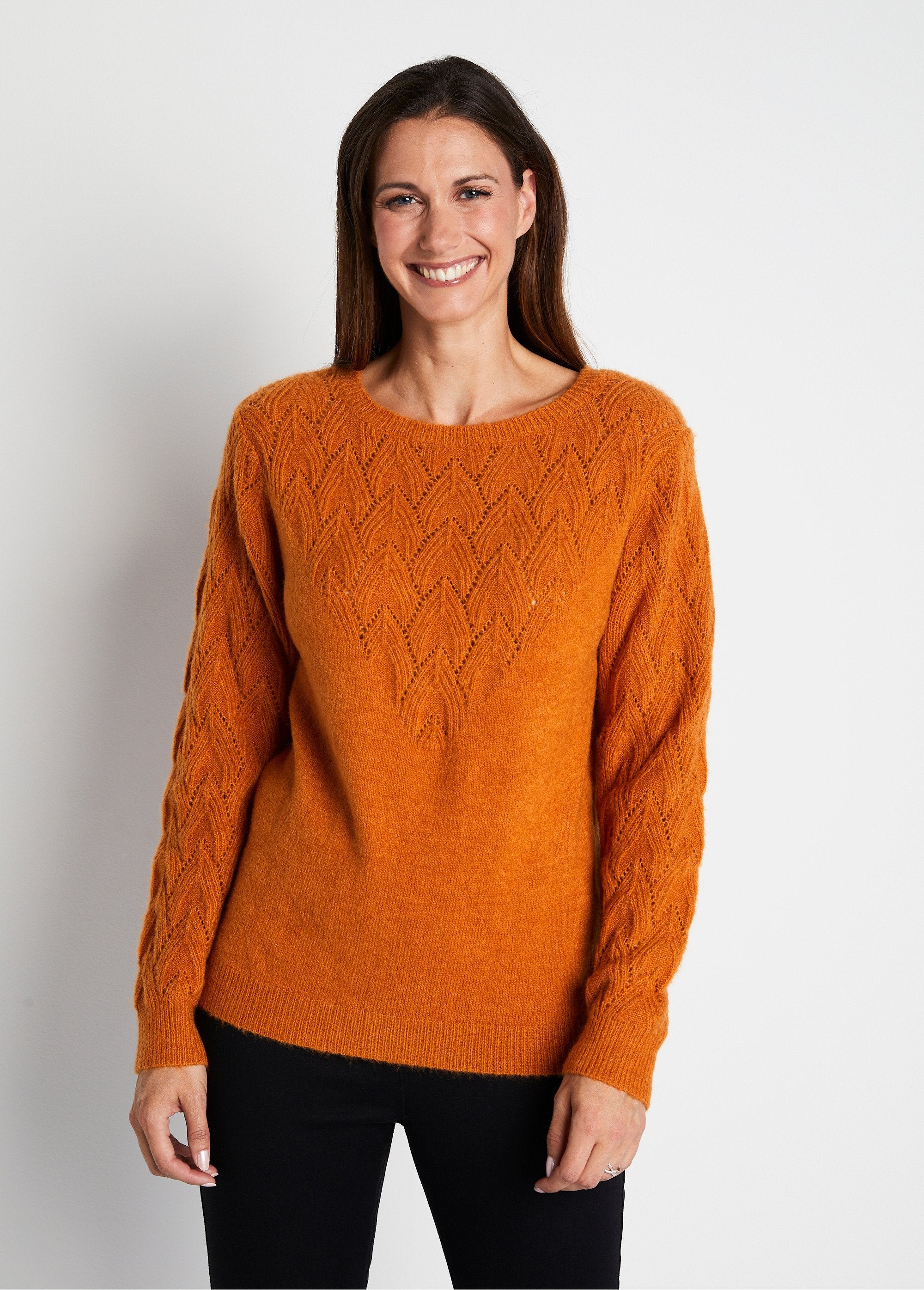 Pull_doux_uni_col_rond_maille_fantaisie_Caramel_FA1_slim