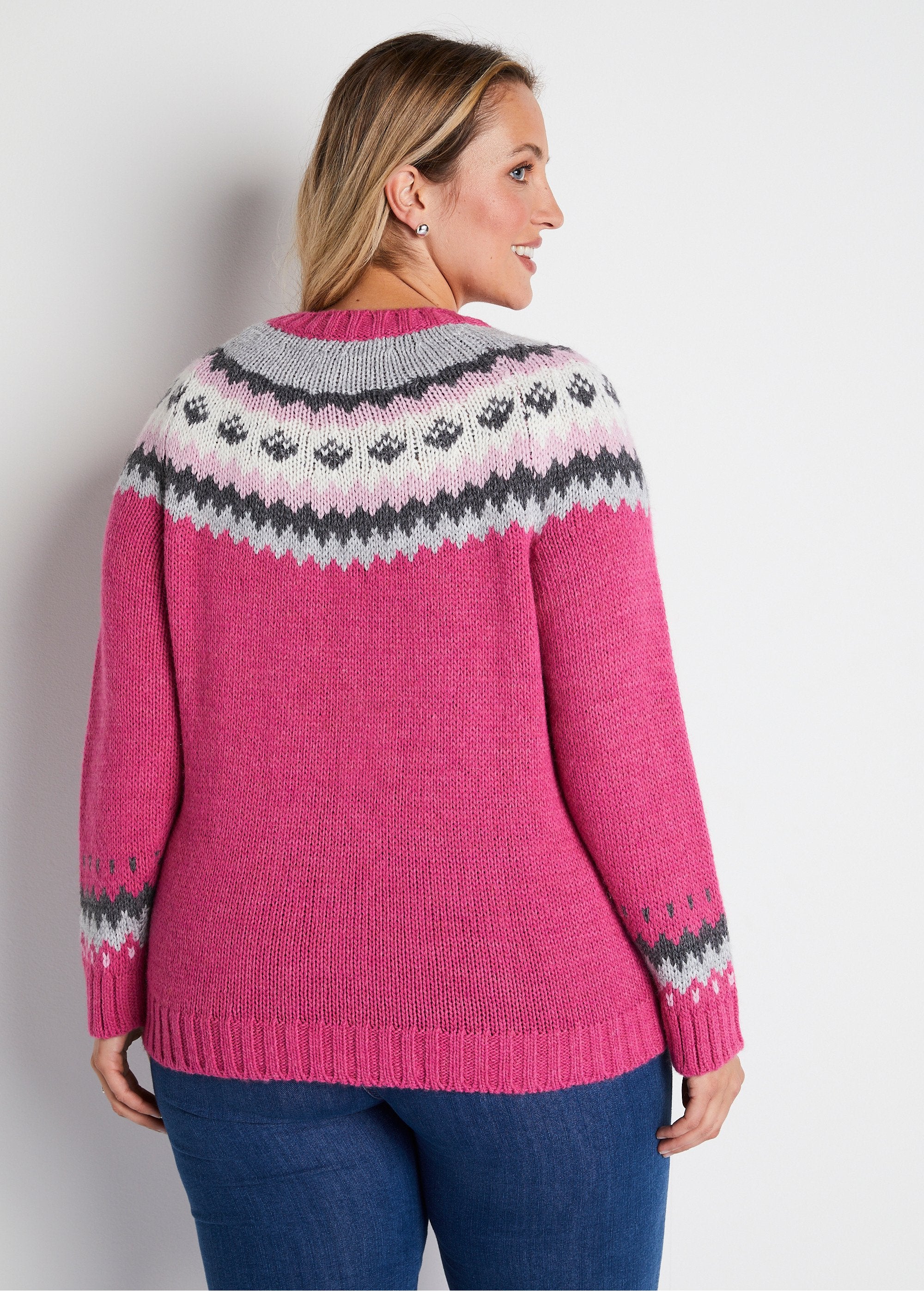 Pull_uni_jacquard_placé_Fuchsia_et_gris_DO1_curvy