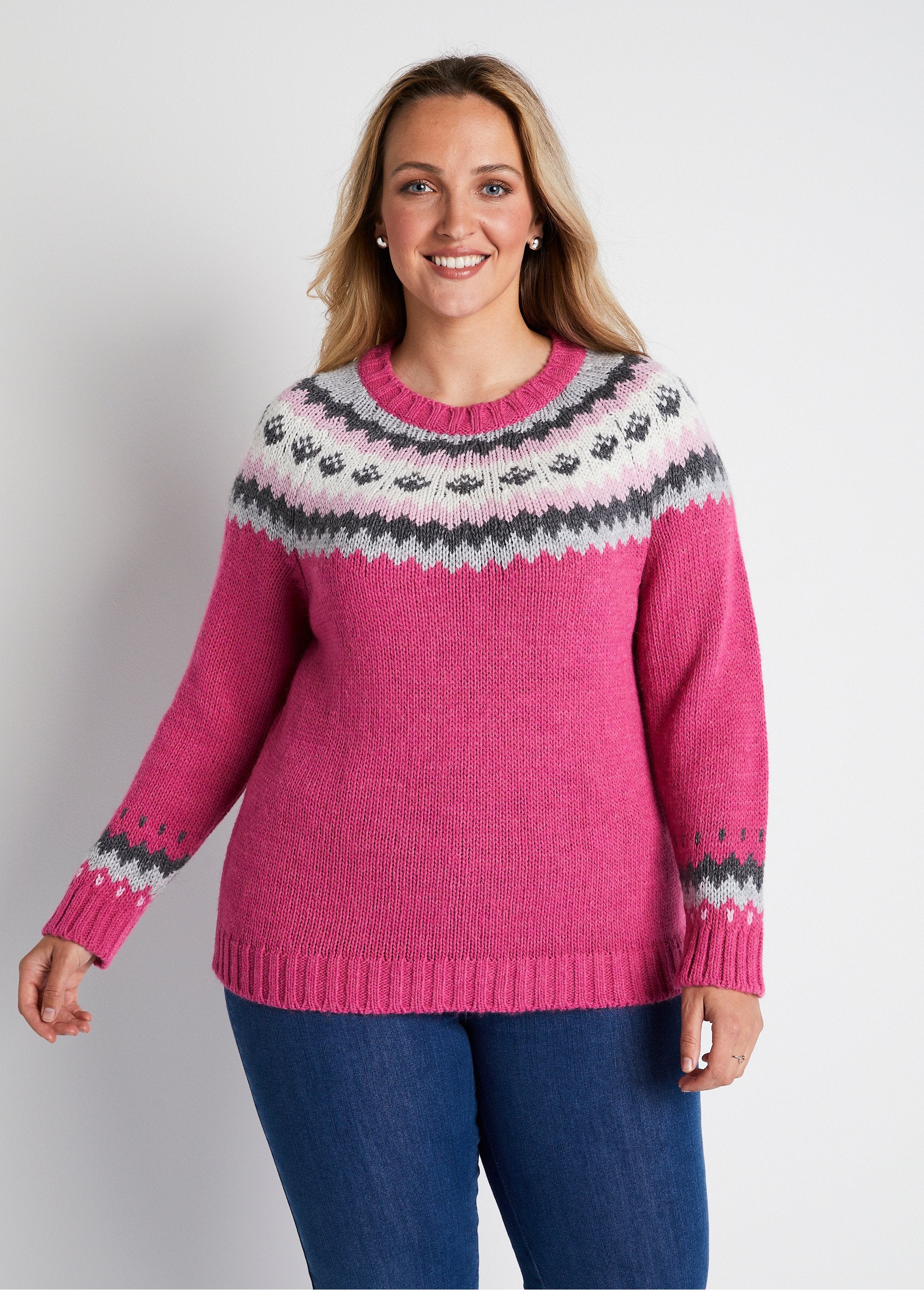 Pull_uni_jacquard_placé_Fuchsia_et_gris_FA1_curvy