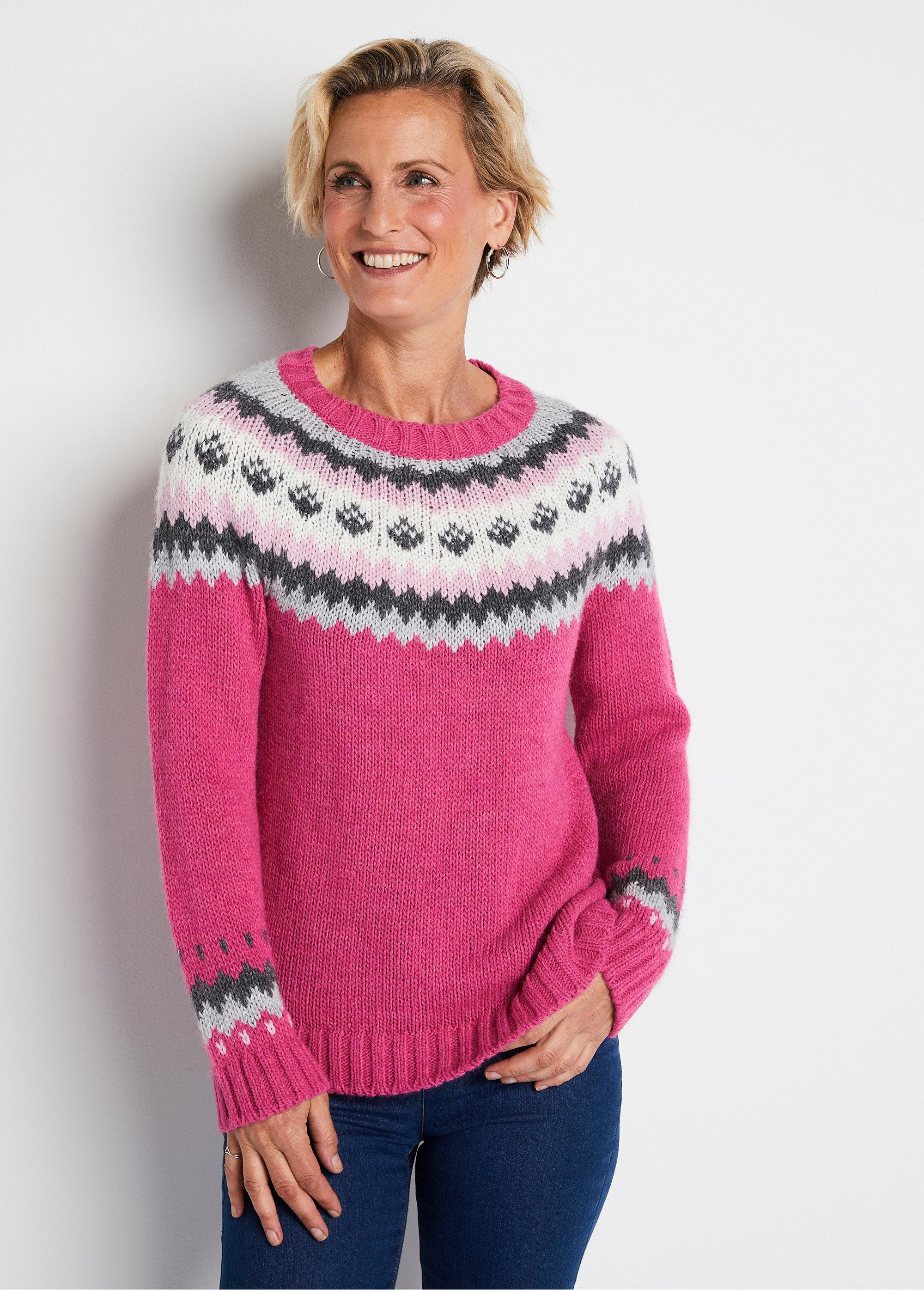 Pull_uni_jacquard_placé_Fuchsia_et_gris_FA1_slim