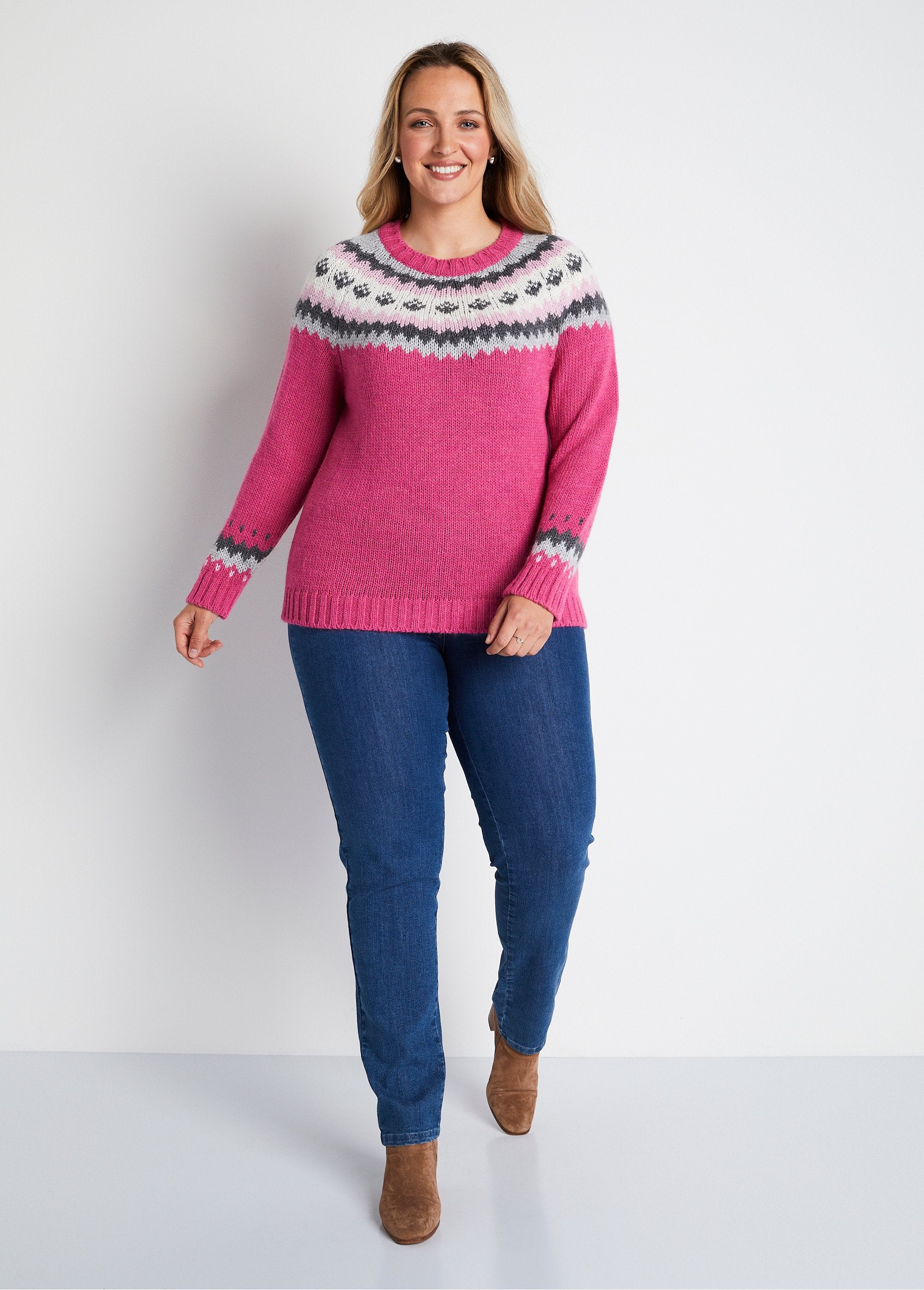 Pull_uni_jacquard_placé_Fuchsia_et_gris_SF1_curvy