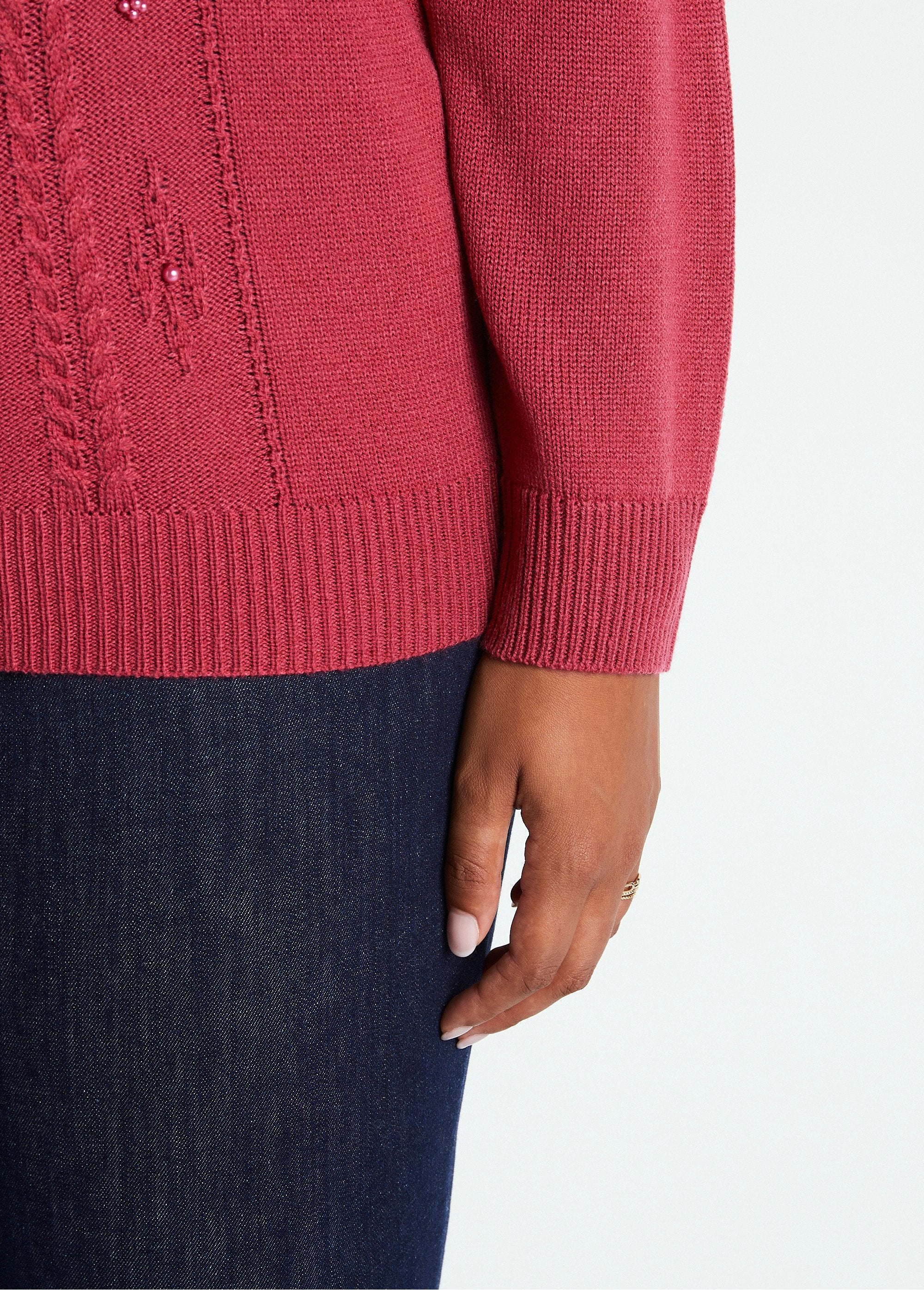 Pull_uni_perlé_torsadé_col_montant_Cassis_DE2_curvy