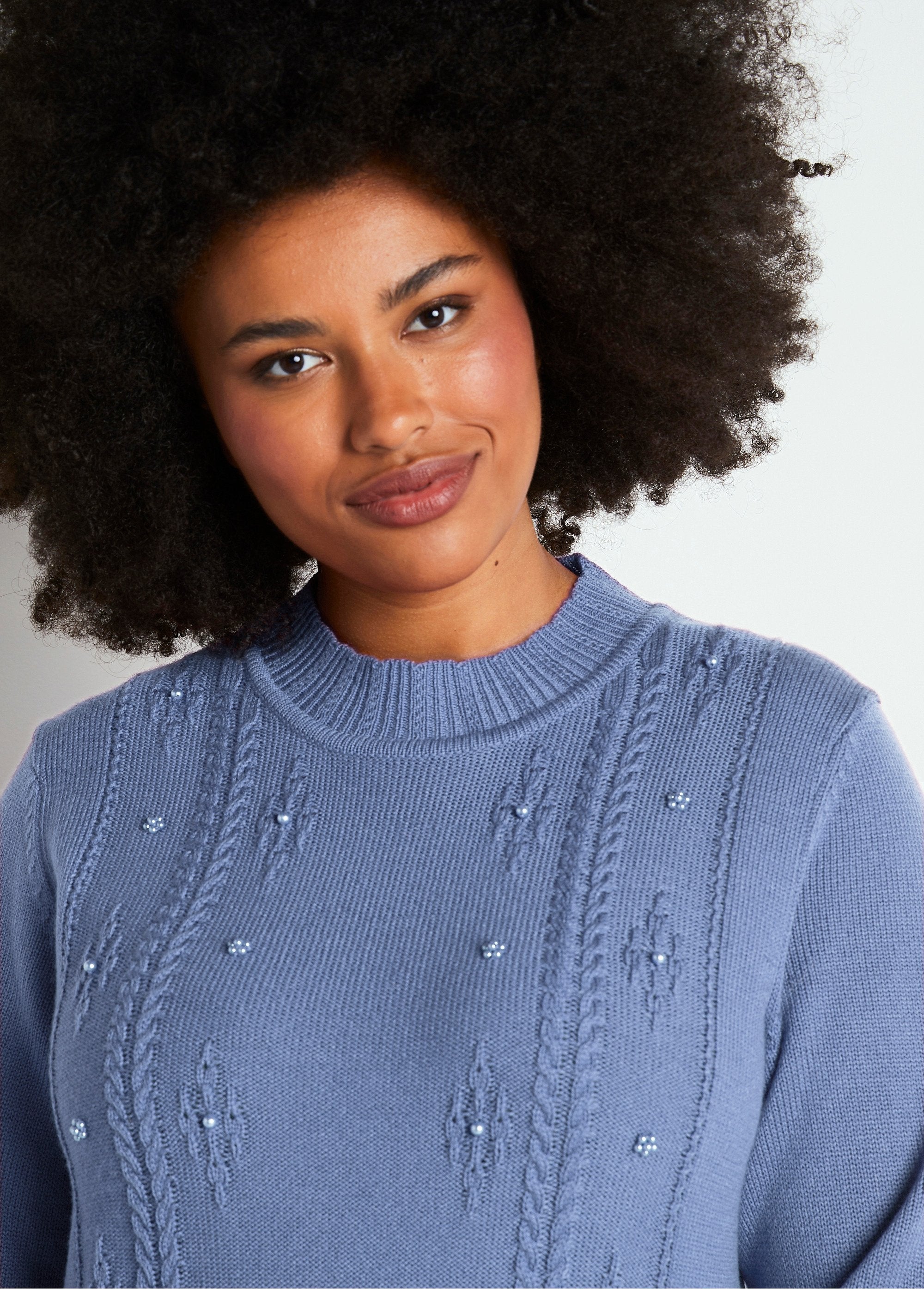 Pull_uni_perlé_torsadé_col_montant_Bleu_DE1_curvy