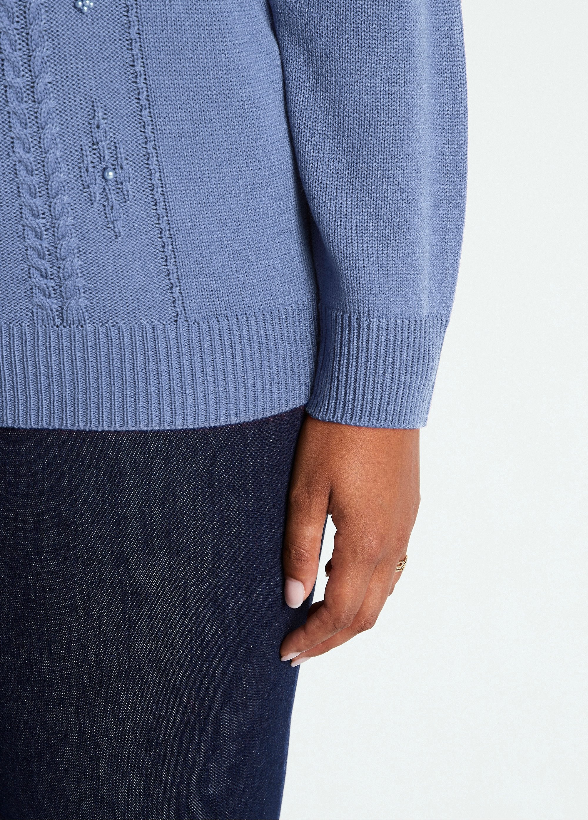 Pull_uni_perlé_torsadé_col_montant_Bleu_DE2_curvy