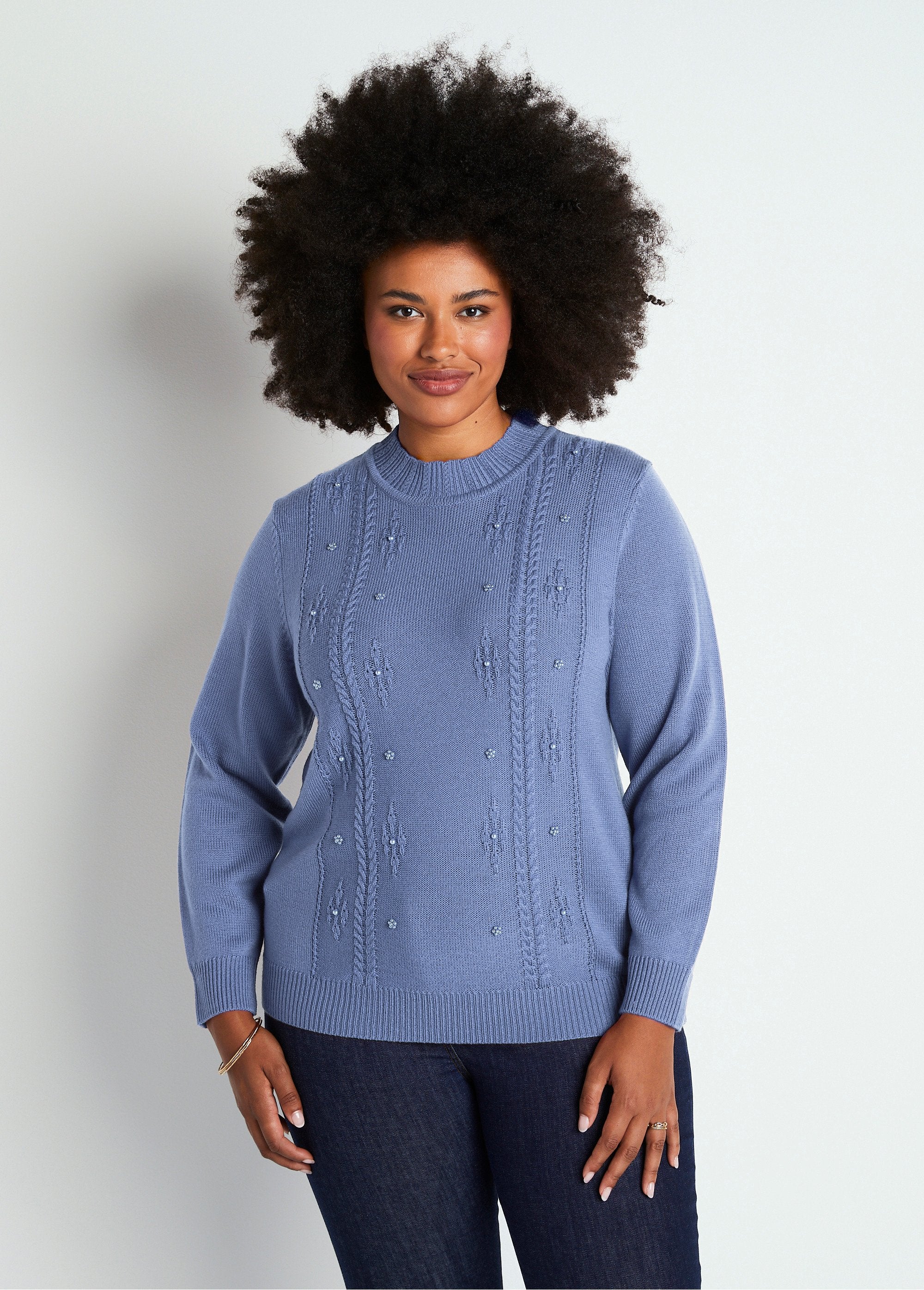 Pull_uni_perlé_torsadé_col_montant_Bleu_FA1_curvy