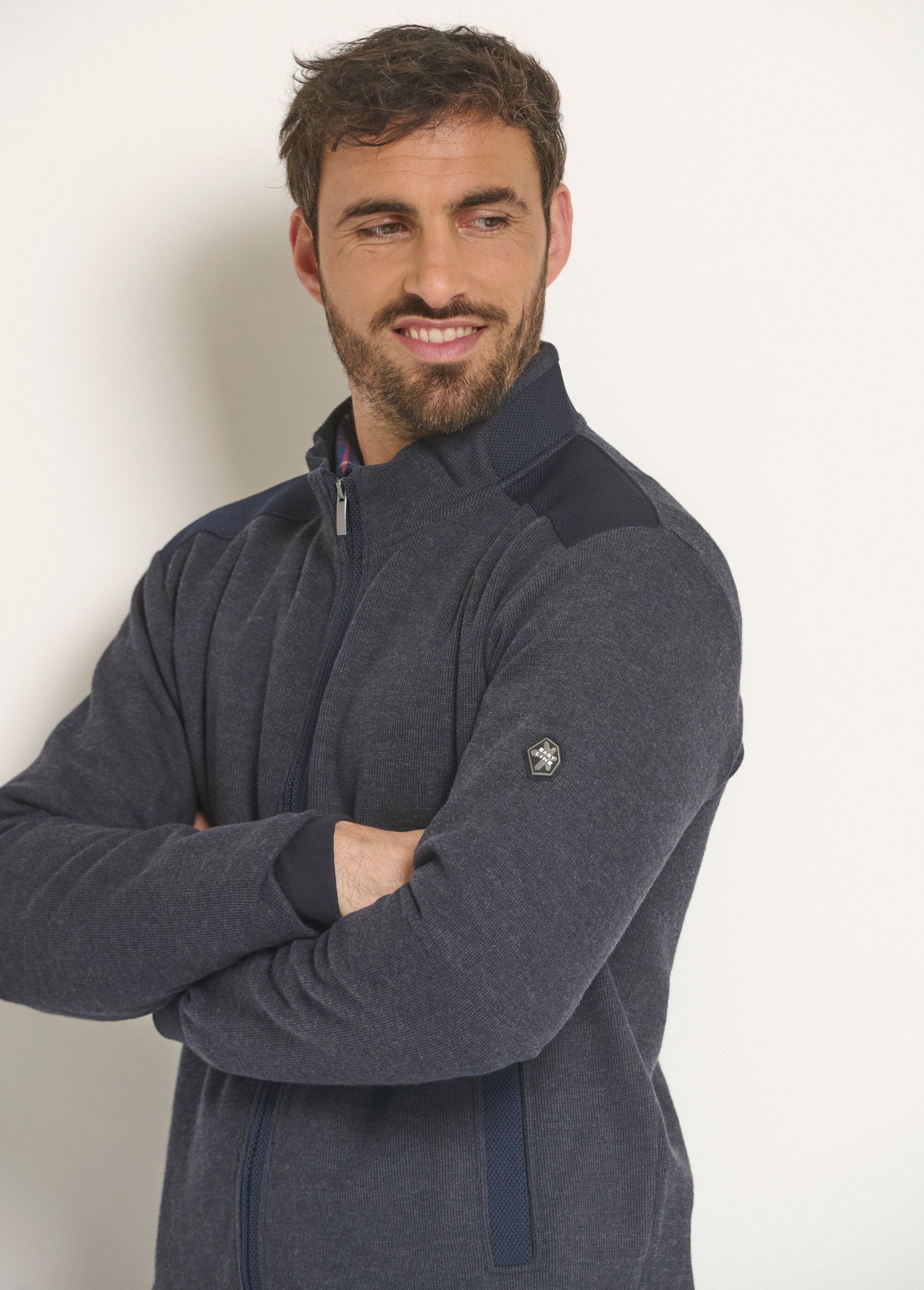 Pull_zippé_chiné_col_montant_Bleu_DE1_slim