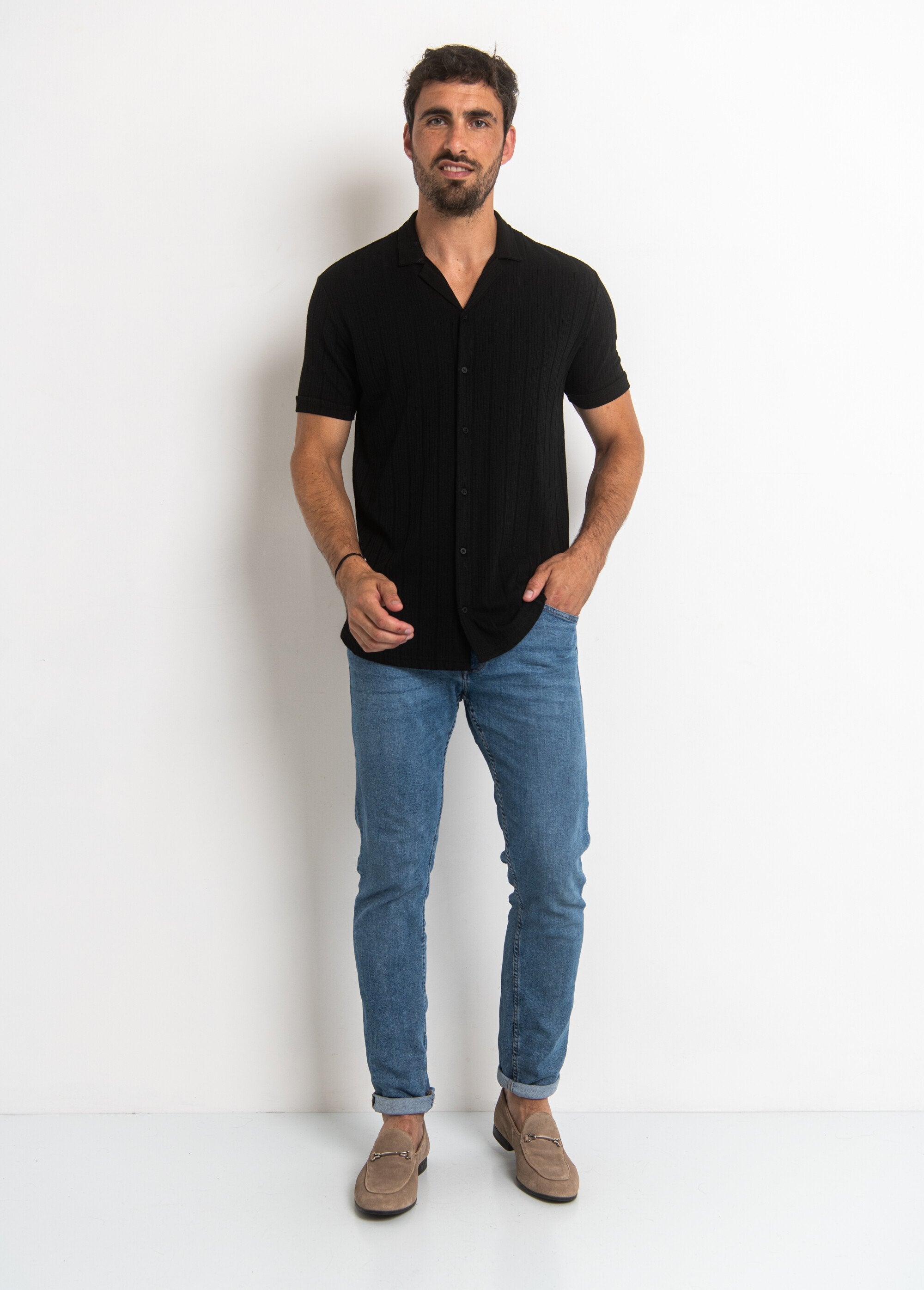 Mollig_gebreid_poloshirt_Noir_SF1_slim