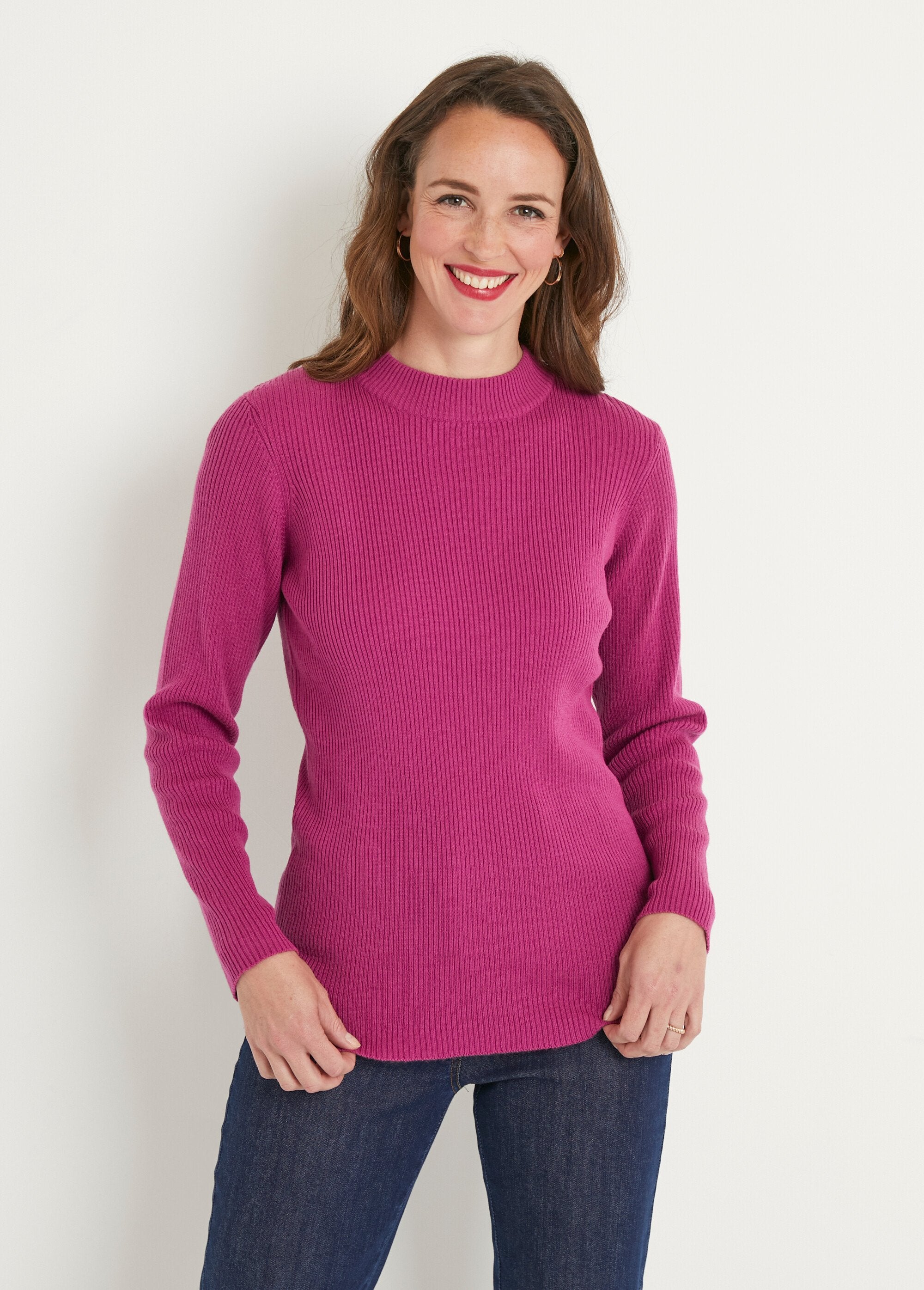 Pull_court_col_montant_maille_côtelée_Cyclamen_FA1_slim