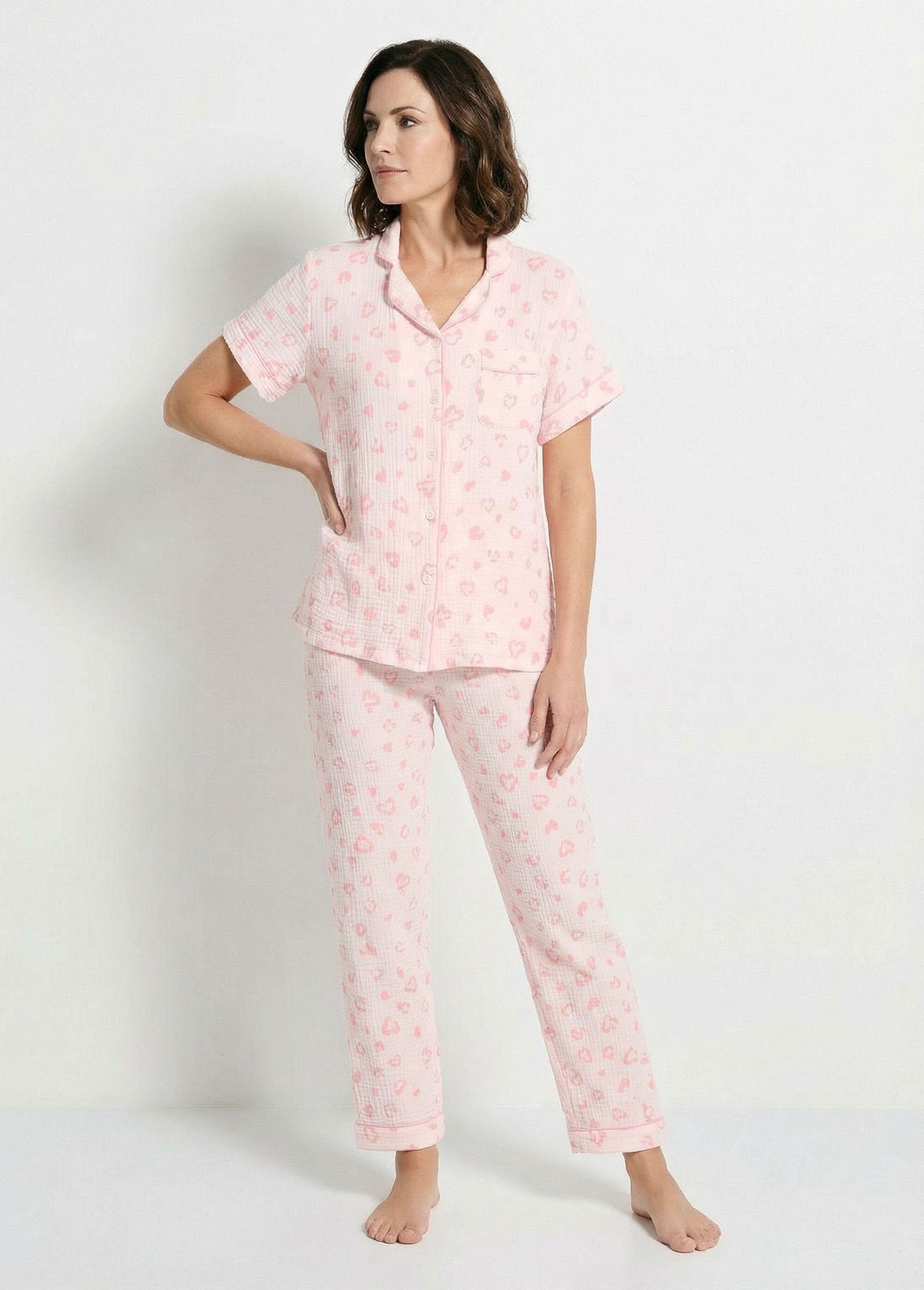 Pyjama_boutonné_gaze_de_coton_imprimée_Rose_FA1_slim