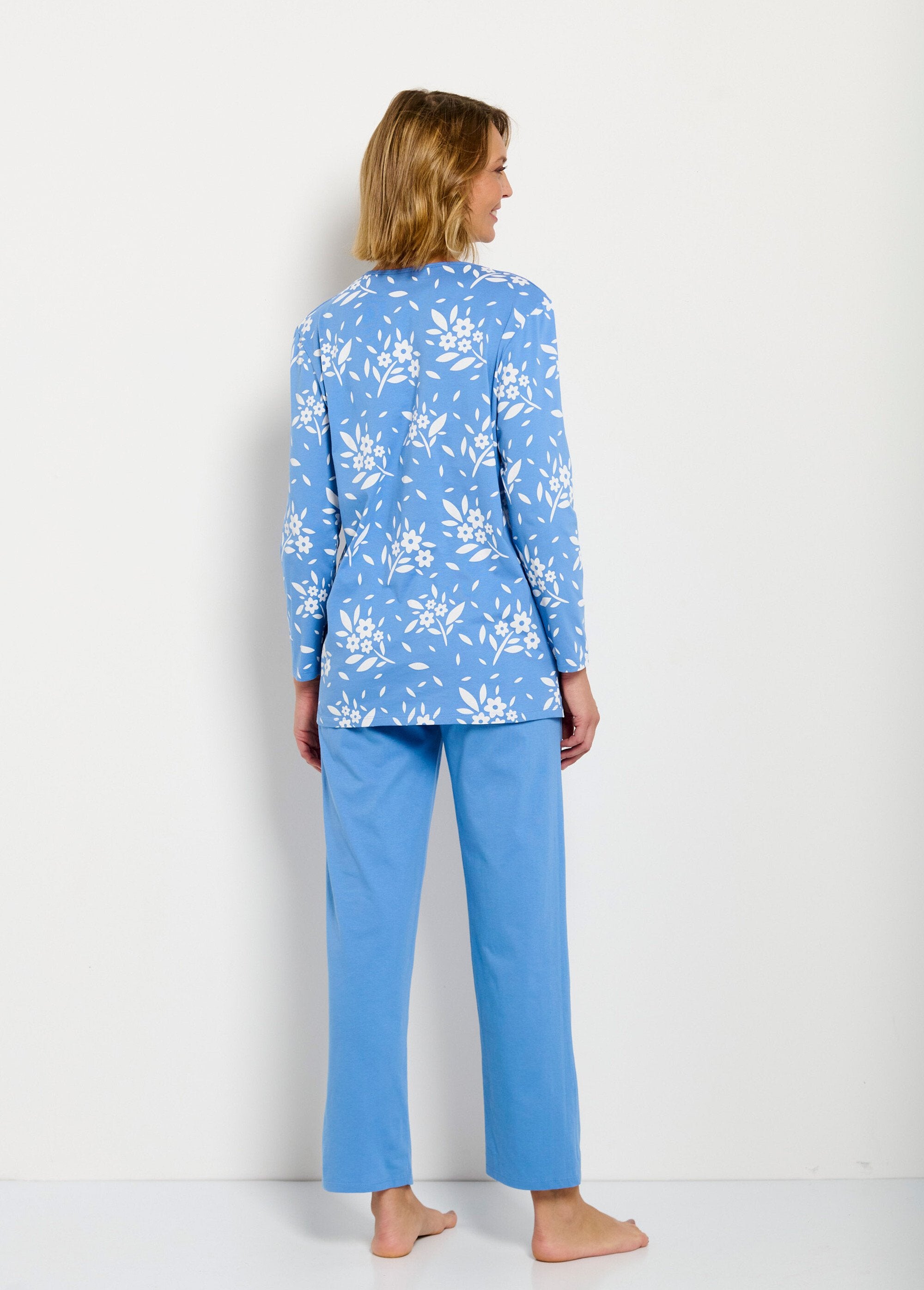 Pyjama_col_V_boutonné_coton_manches_longues_Bleu_DO1_slim